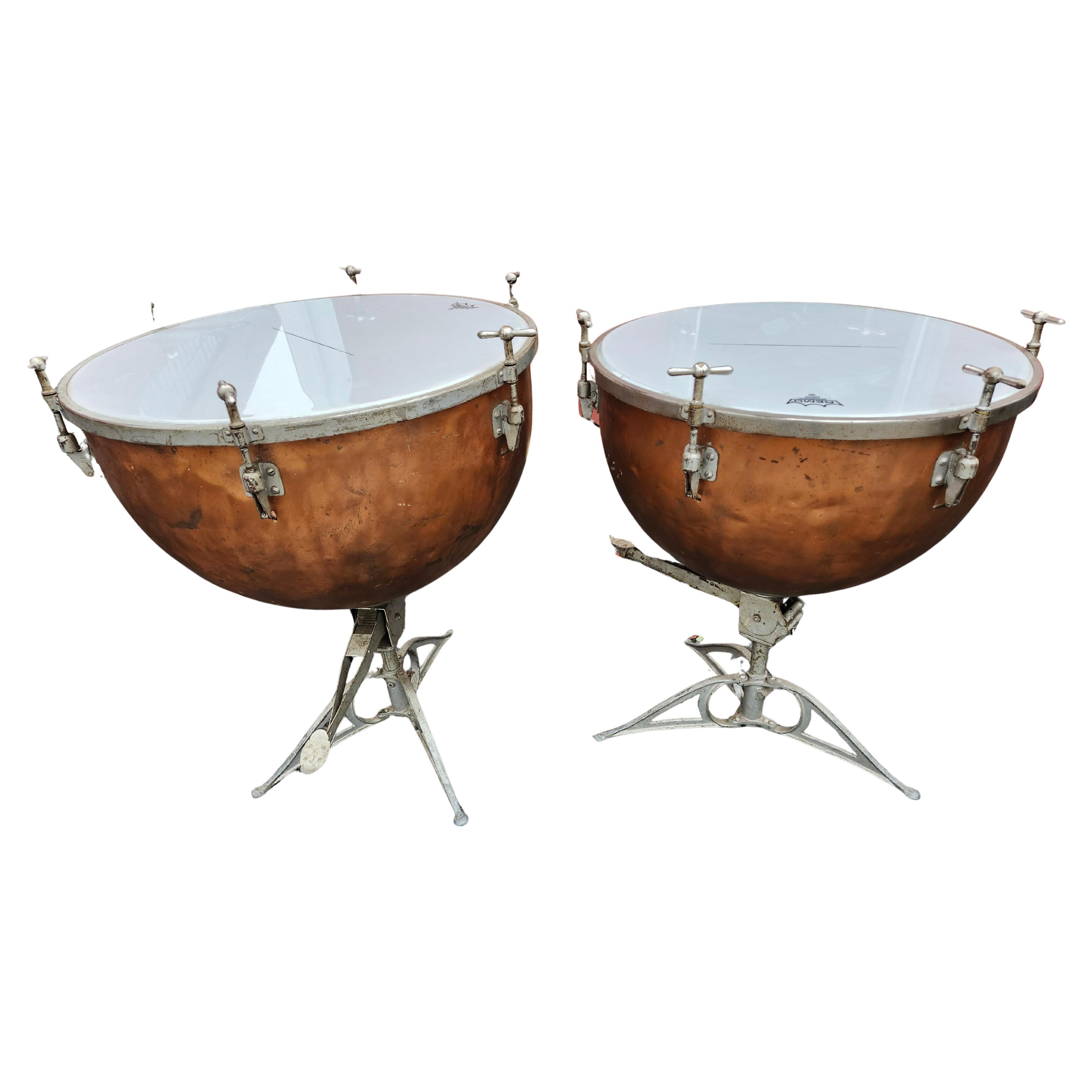 Cast Pair of Early 20th Century Copper Kettle Timpanis Tables by Leedy Manufacturing For Sale