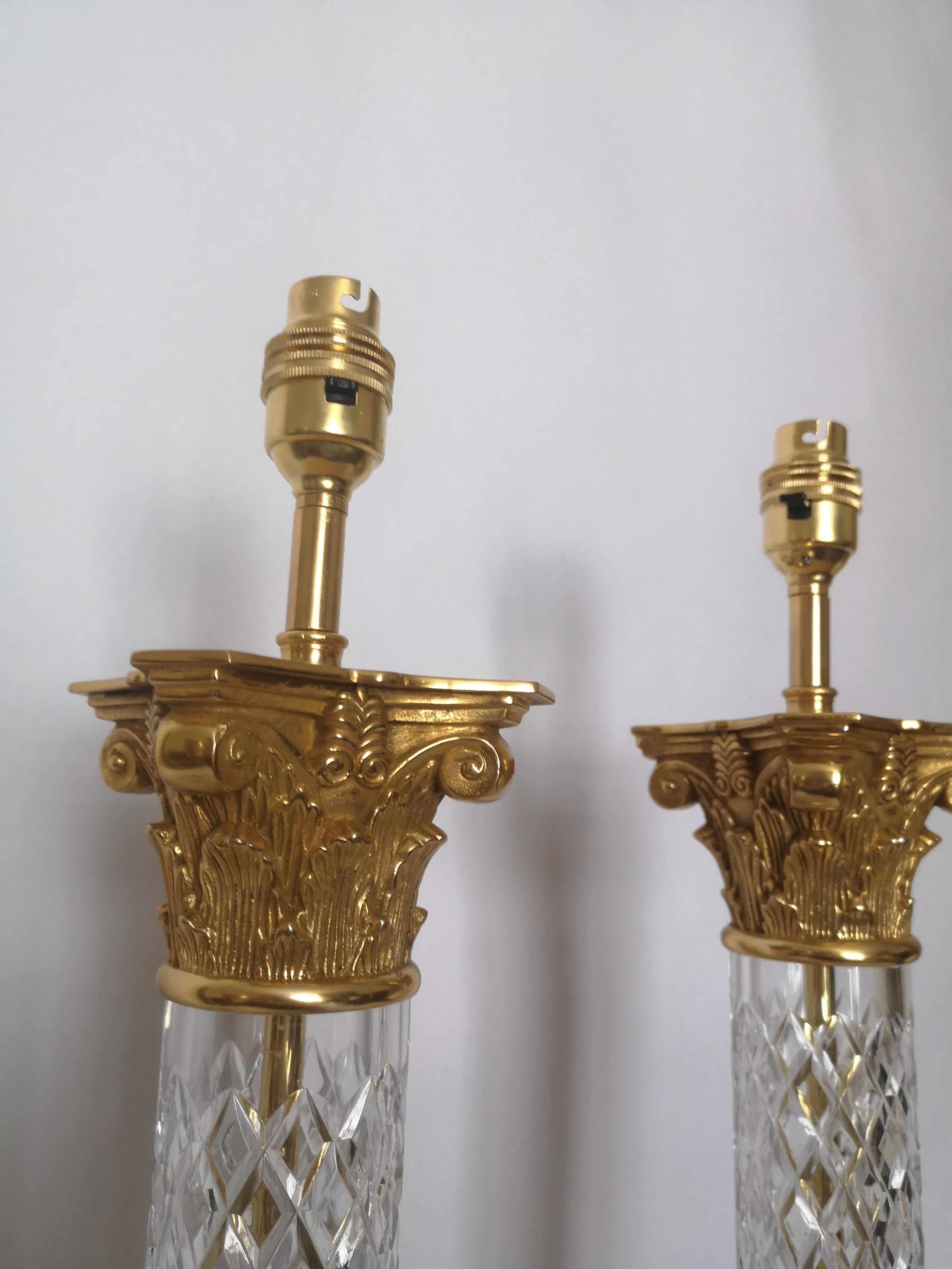 Pair of Early 20th Century Cut Crystal and Bronze Lamps In Good Condition For Sale In London, GB