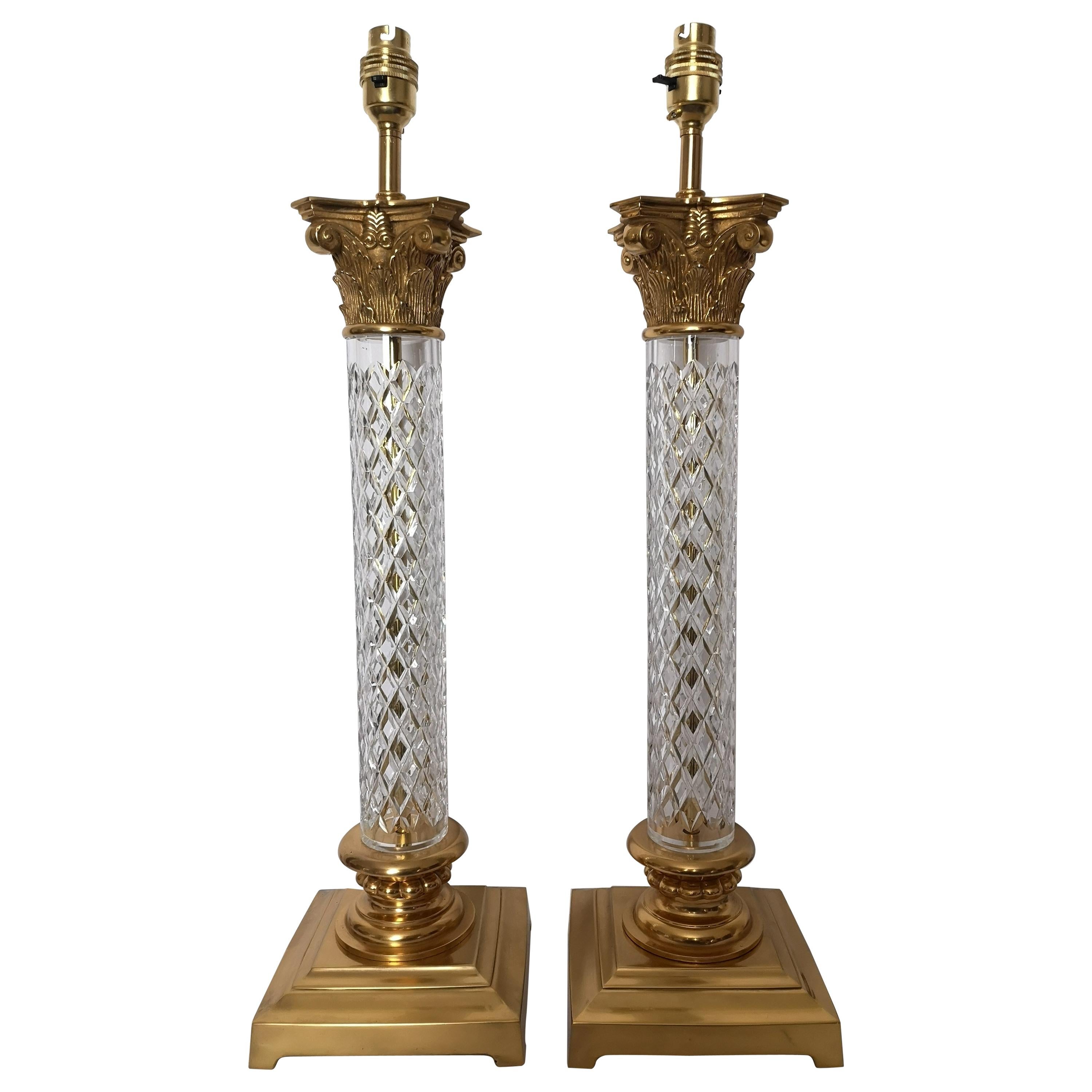 Pair of Early 20th Century Cut Crystal and Bronze Lamps For Sale