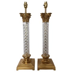 Pair of Early 20th Century Cut Crystal and Bronze Lamps