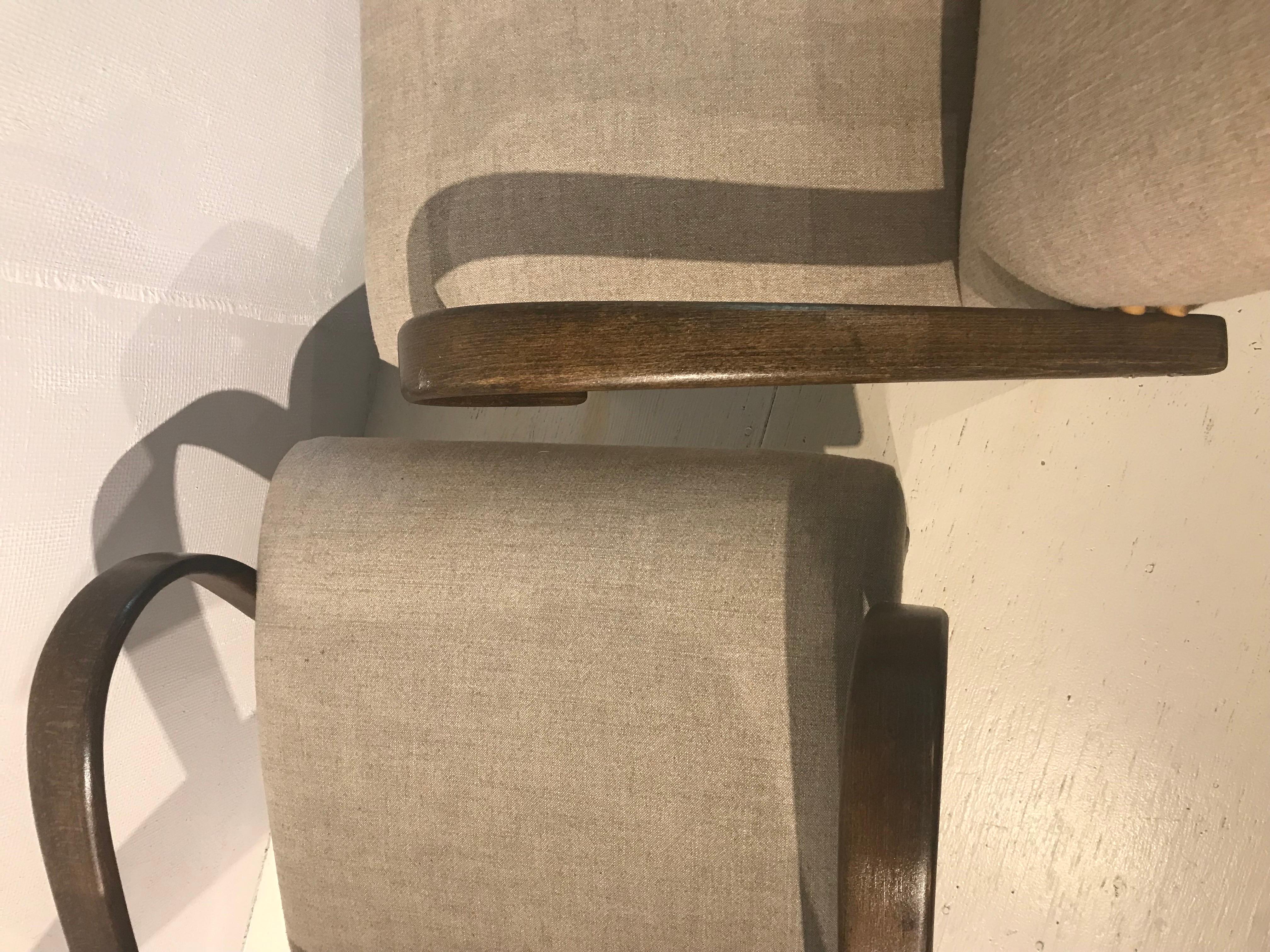 Pair of Early 20th Century Danish Lounge Chairs Reimagined in Belgian Linen In Excellent Condition For Sale In Chicago, IL