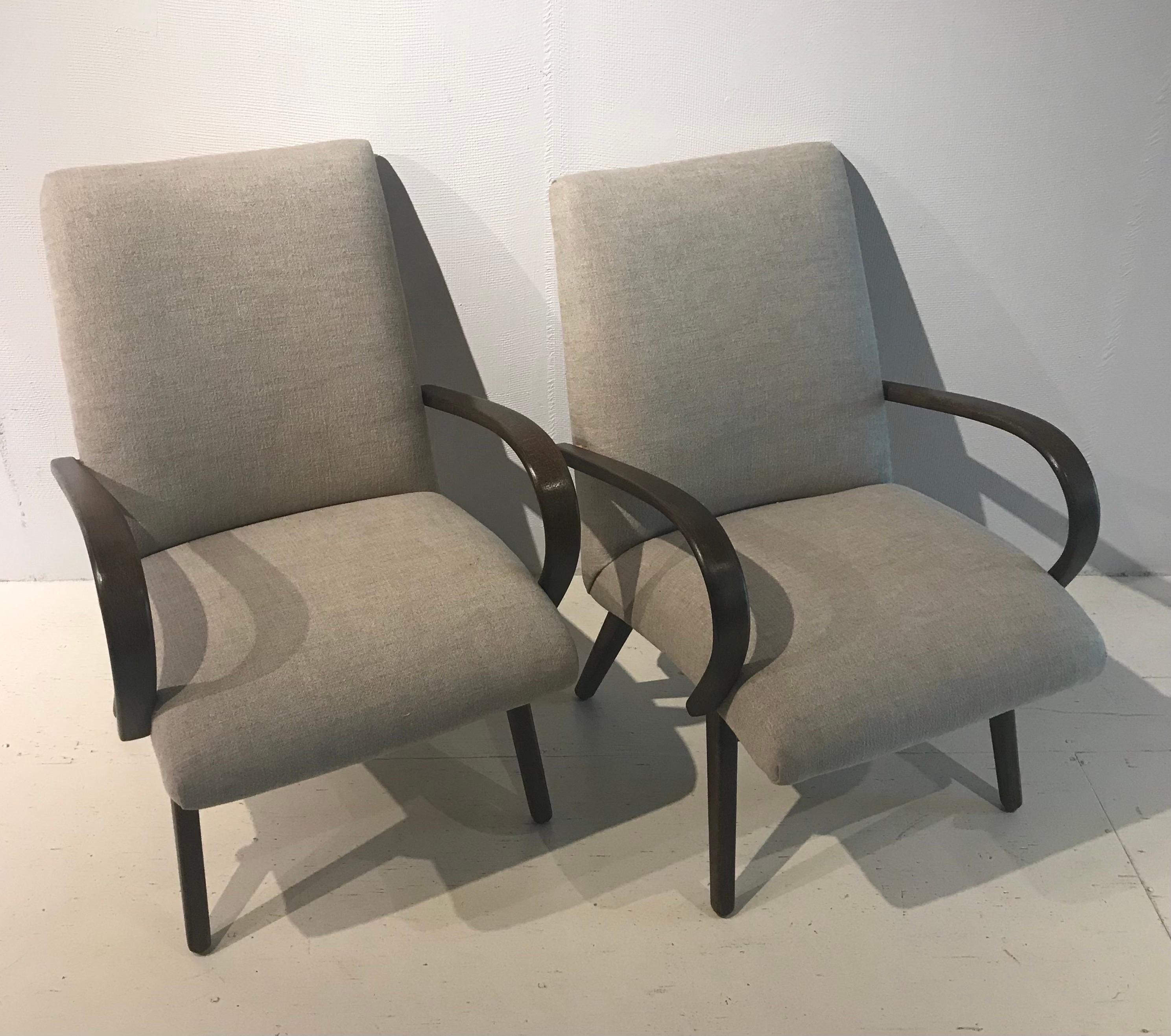 Pair of Early 20th Century Danish Lounge Chairs Reimagined in Belgian Linen For Sale 1