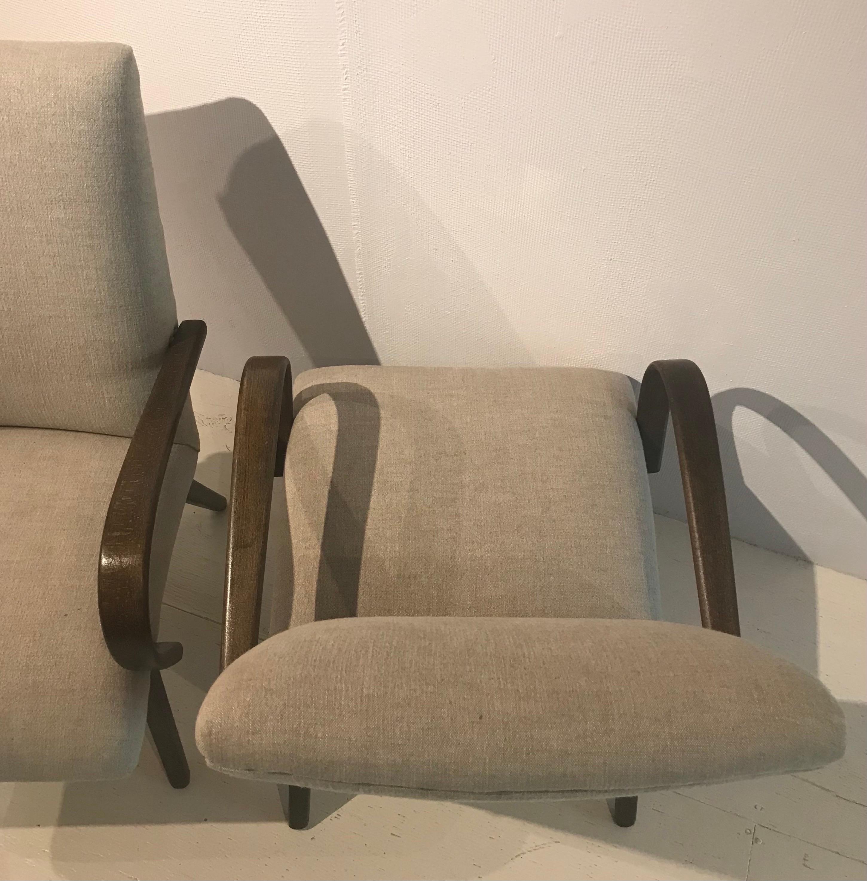 Lin Paire de chaises longues danoises du début du 20e siècle réimaginées en lin belge en vente