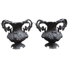 Pair of Early 20th Century Decorative Cast Iron Urns