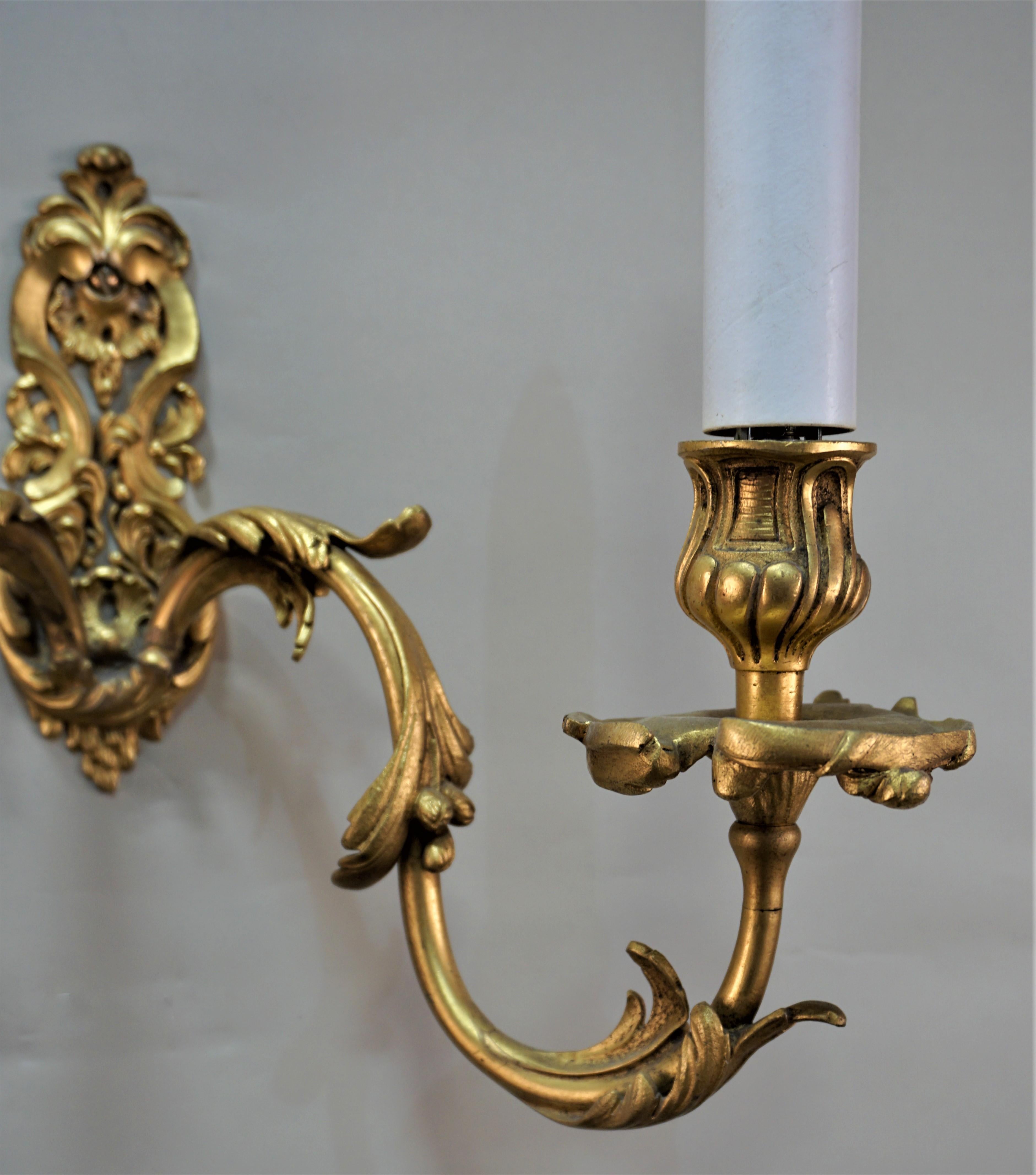 French Pair of Early 20th Century Doré Bronze Wall Sconces