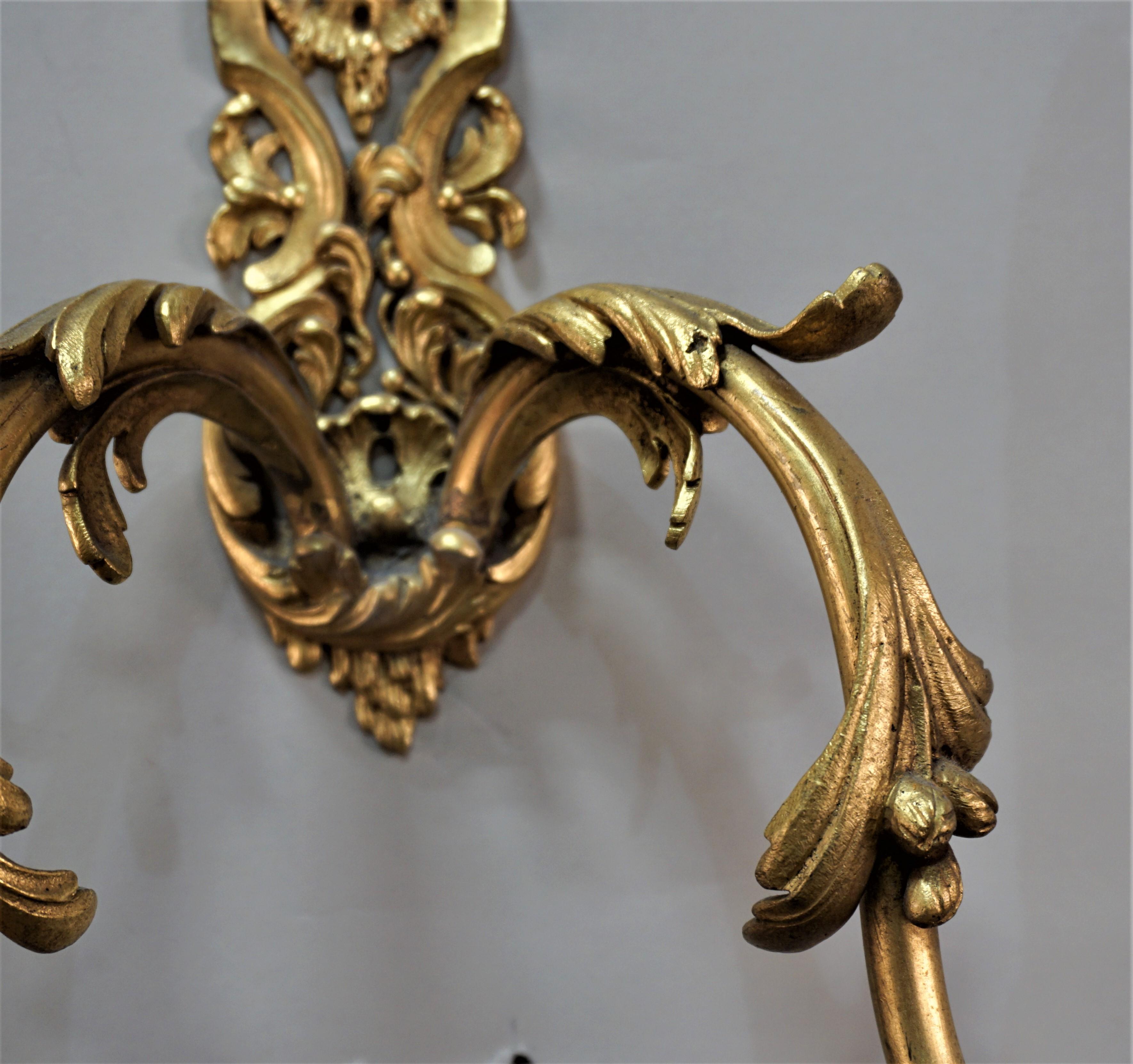 Pair of Early 20th Century Doré Bronze Wall Sconces 2