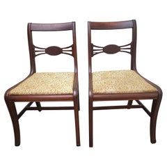 Antique Pair of Early 20th Century Duncan Phyfe Style Mahogany & Upholstered Side Chairs