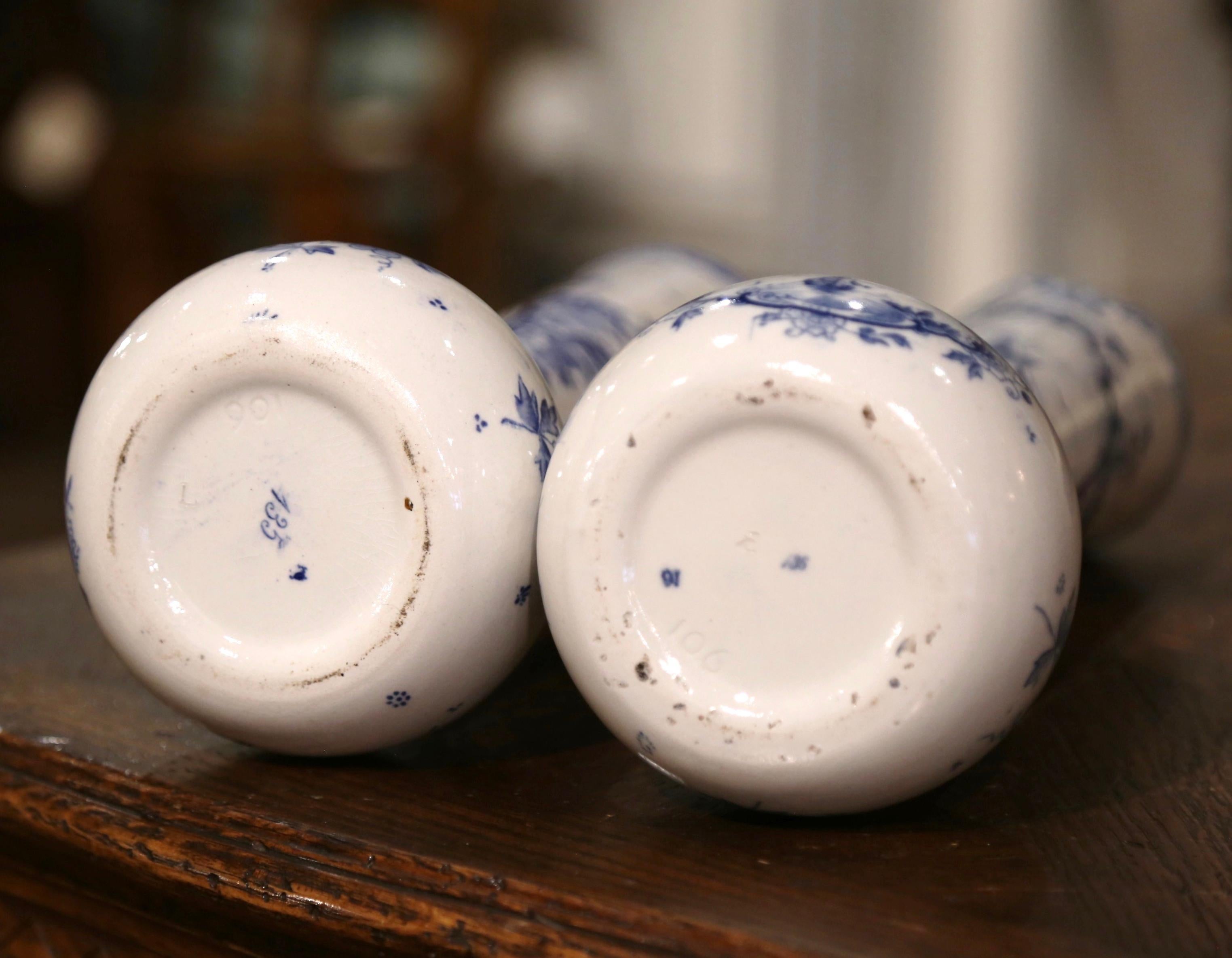 Pair of Early 20th Century Dutch Blue and White Fluted Porcelain Delft Vases 5