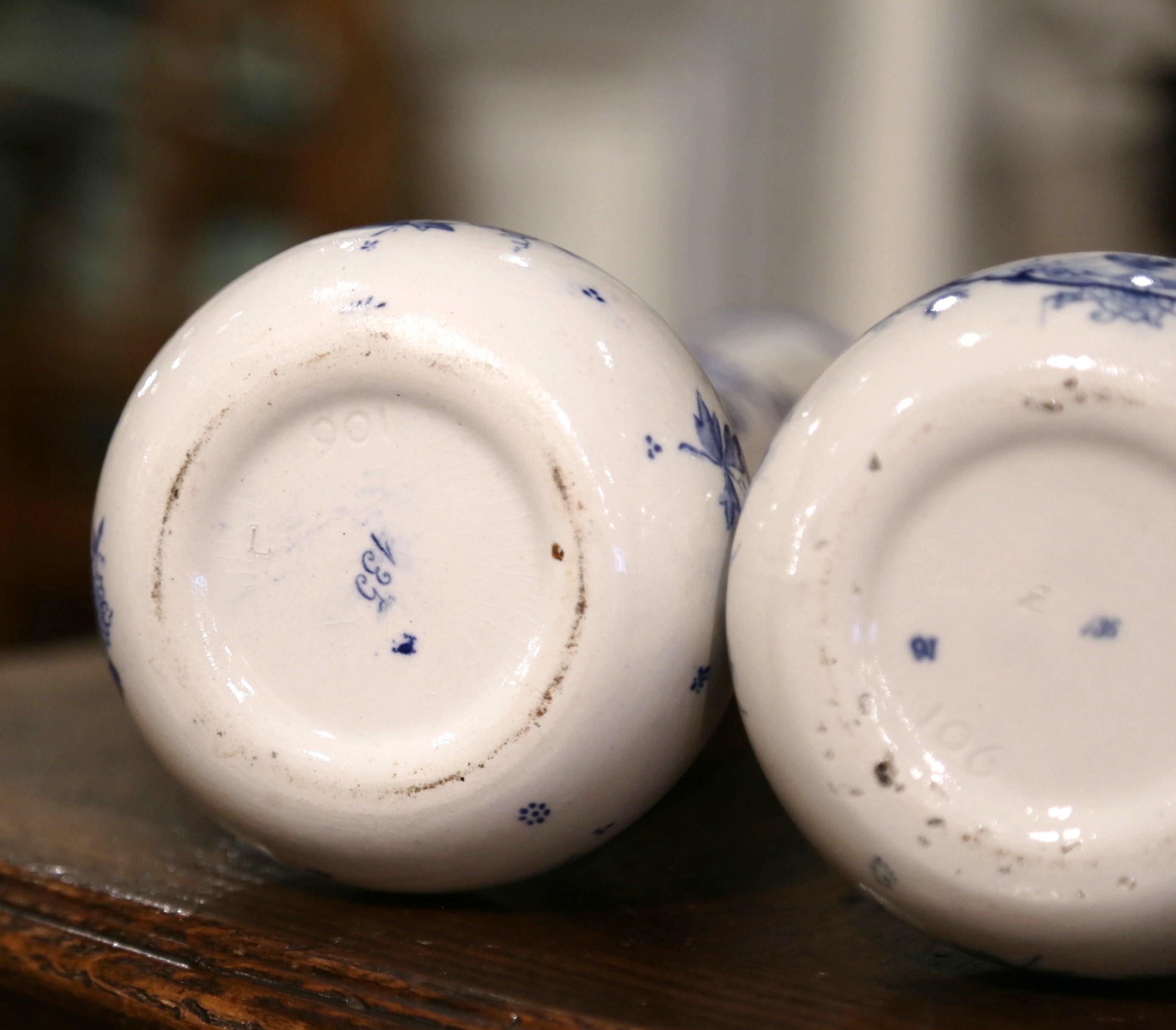 Pair of Early 20th Century Dutch Blue and White Fluted Porcelain Delft Vases 6