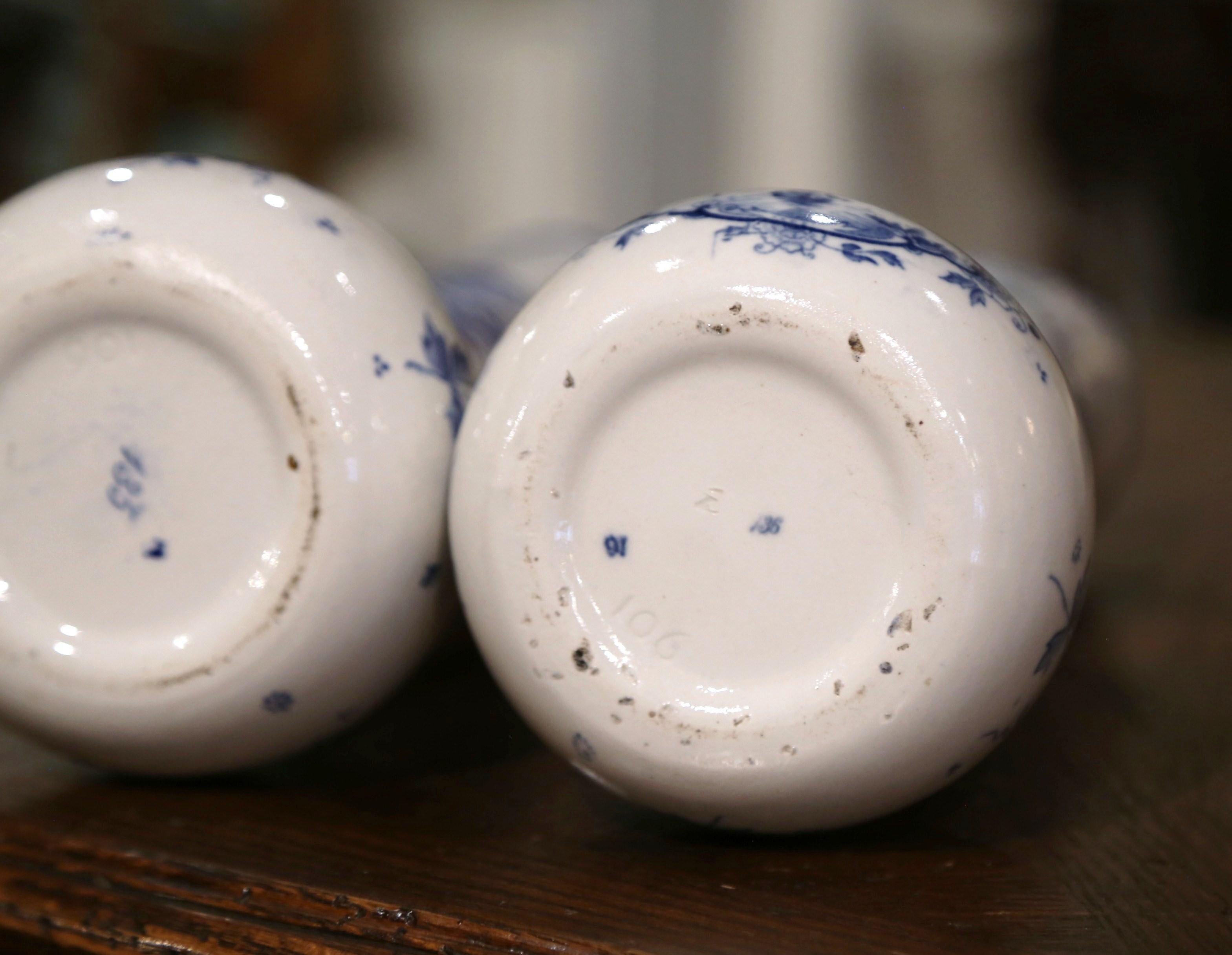 Pair of Early 20th Century Dutch Blue and White Fluted Porcelain Delft Vases 7