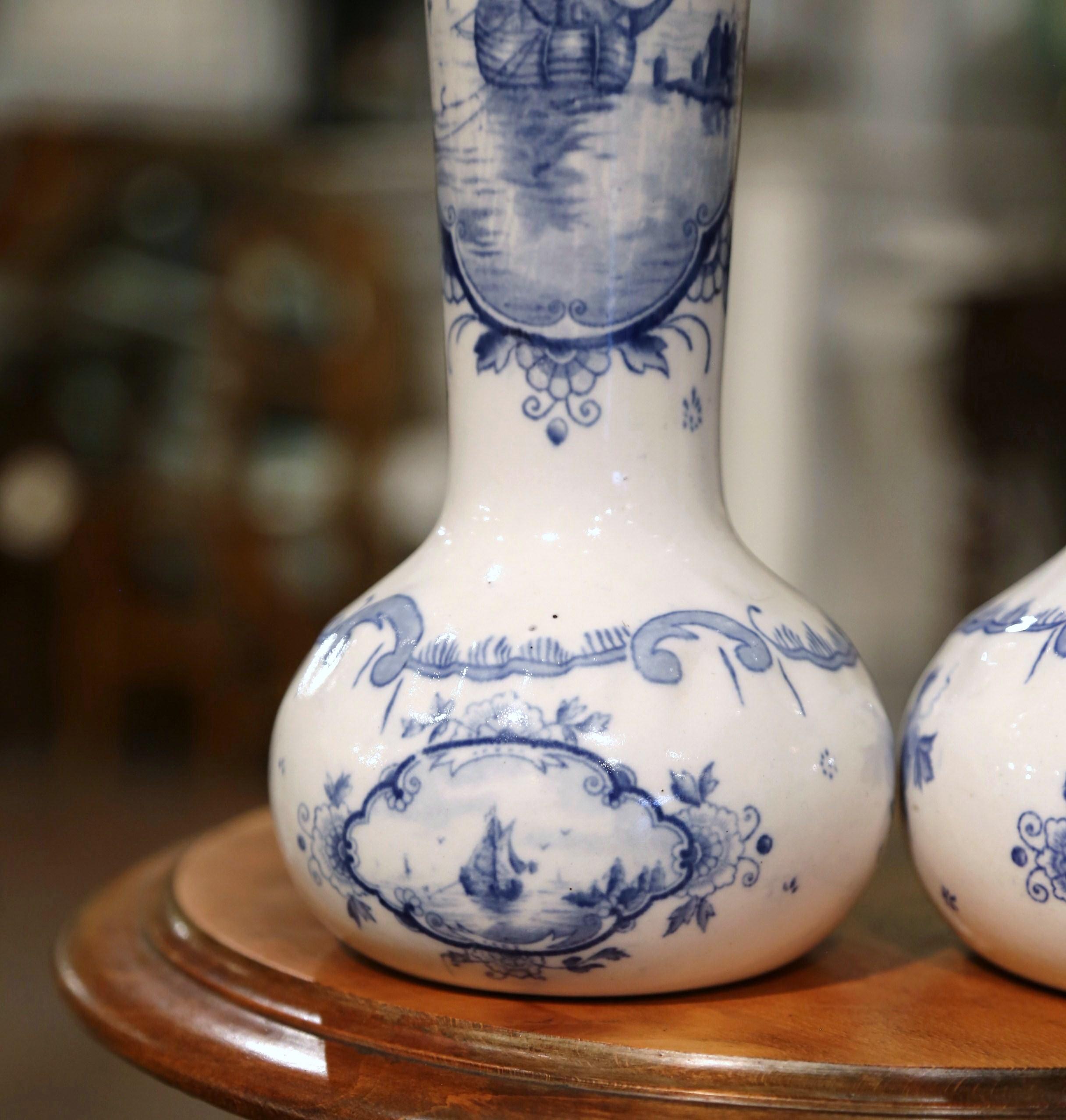 Pair of Early 20th Century Dutch Blue and White Fluted Porcelain Delft Vases 3