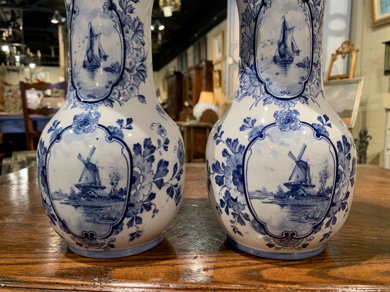 Pair of Early 20th Century Dutch Blue and White Hand Painted Faience ...