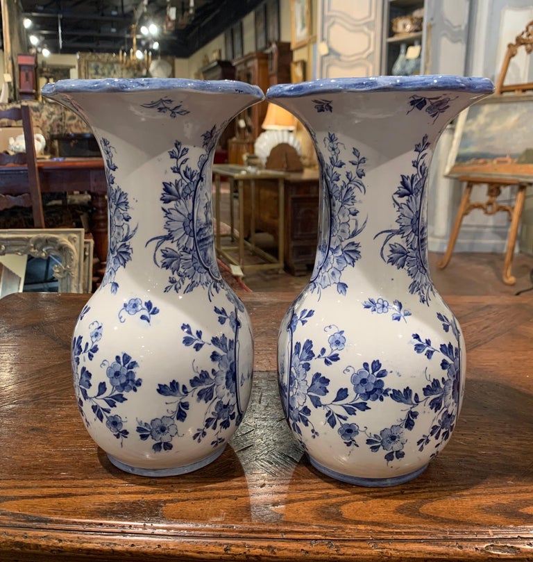 Pair of Early 20th Century Dutch Blue and White Hand Painted Faience ...