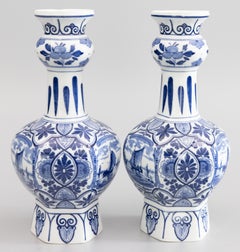 Pair of Early 20th Century Dutch Delft Faience Knobble Vases