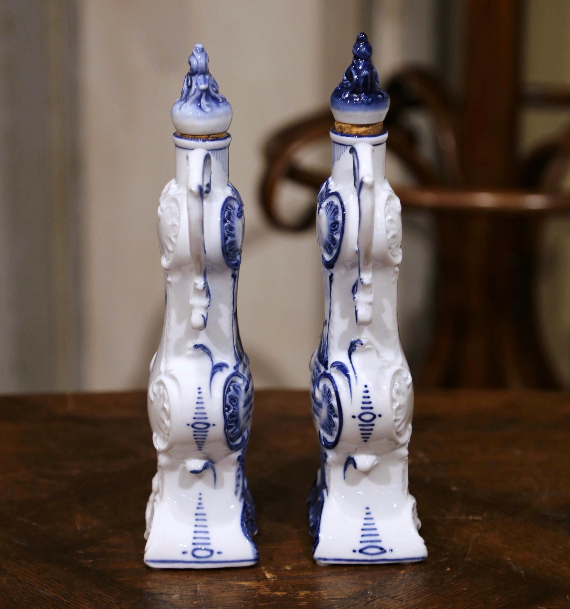 Pair of Early 20th Century Dutch Painted Faience Delft Olive Oil Jars 6