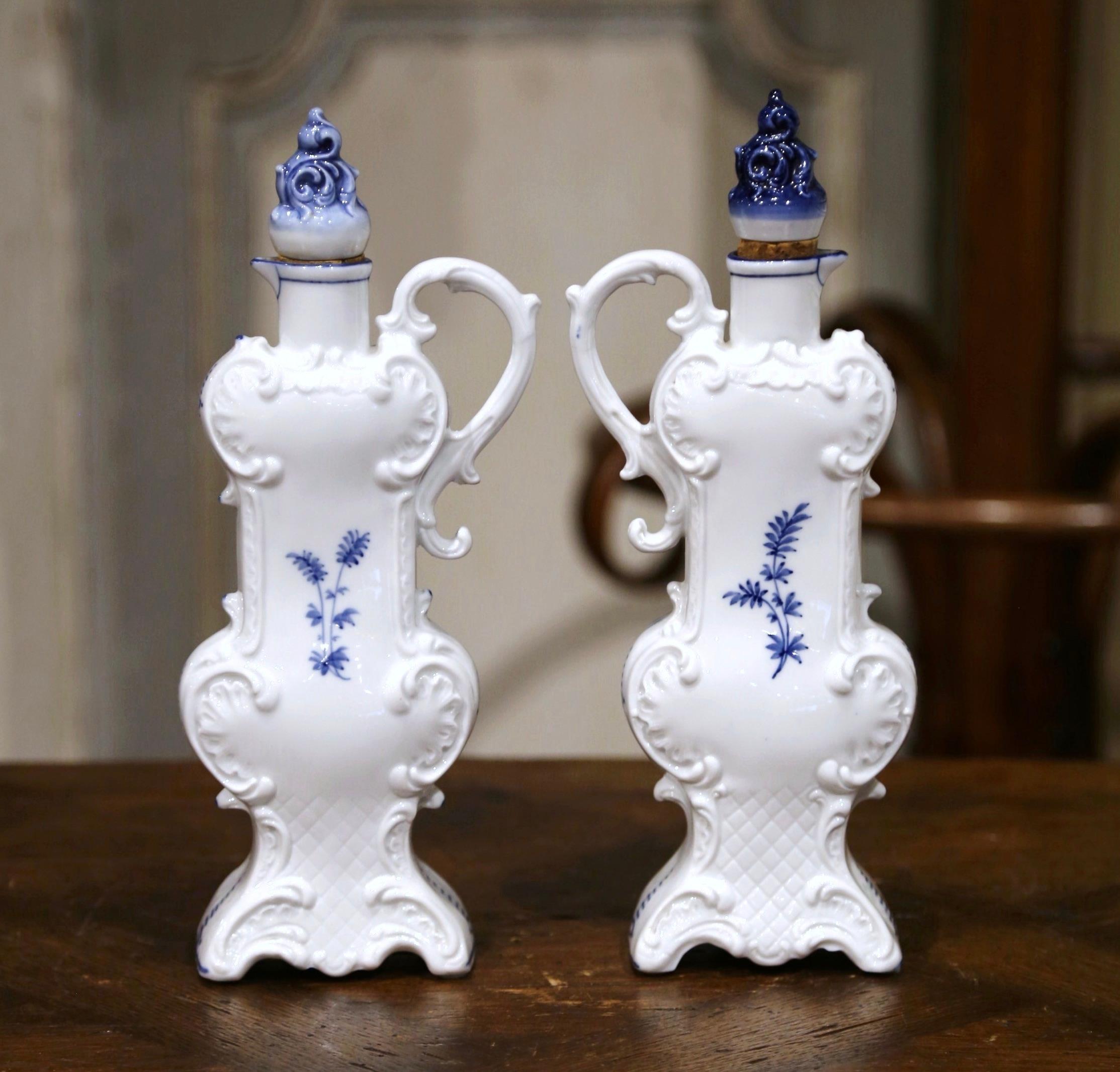 Pair of Early 20th Century Dutch Painted Faience Delft Olive Oil Jars 4