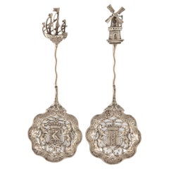 Antique Pair of Early 20th Century Dutch Silver Souvenir Spoons