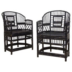 Pair of Early 20th Century Ebonised & Gilt 'Brighton Pavilion' Bamboo Armchairs