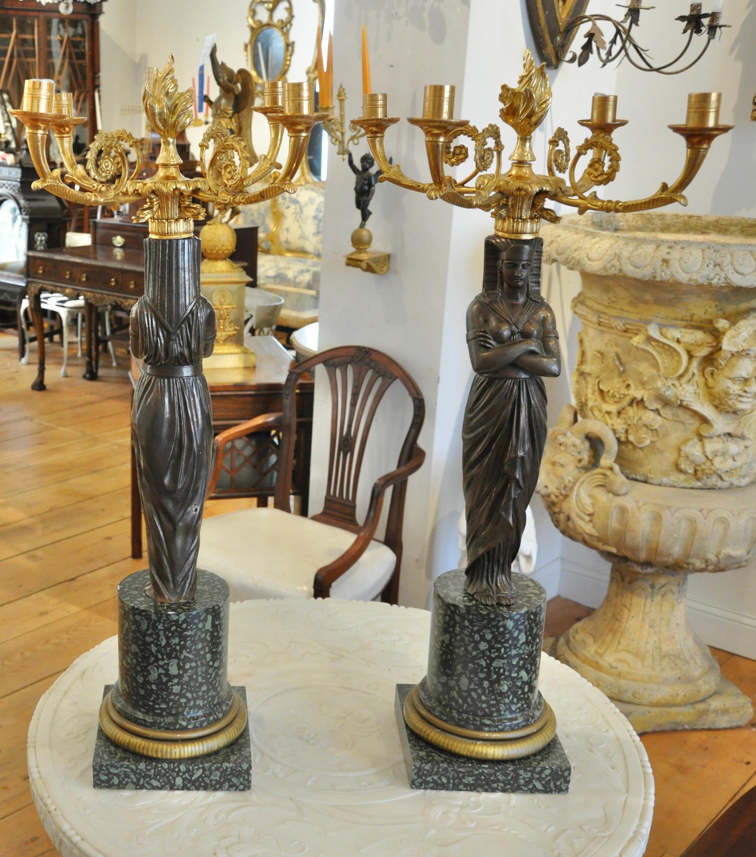 French Pair of Early 20th Century Egyptian Revival Candelabra For Sale