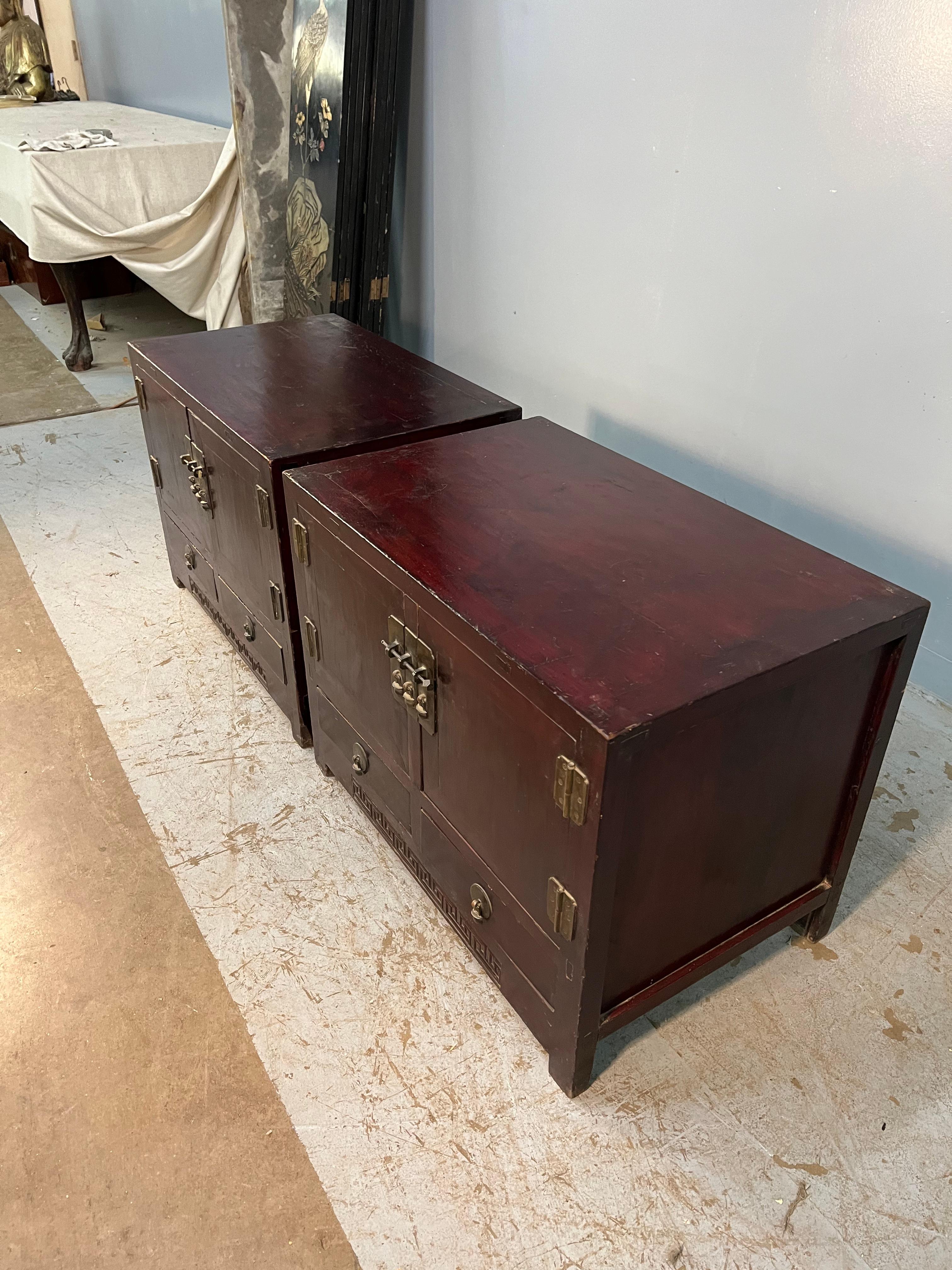 Qing Pair of Early 20th Century Elmwood Cabinets For Sale