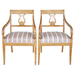Pair of Early 20th Century Empire Revival Birch Armchairs