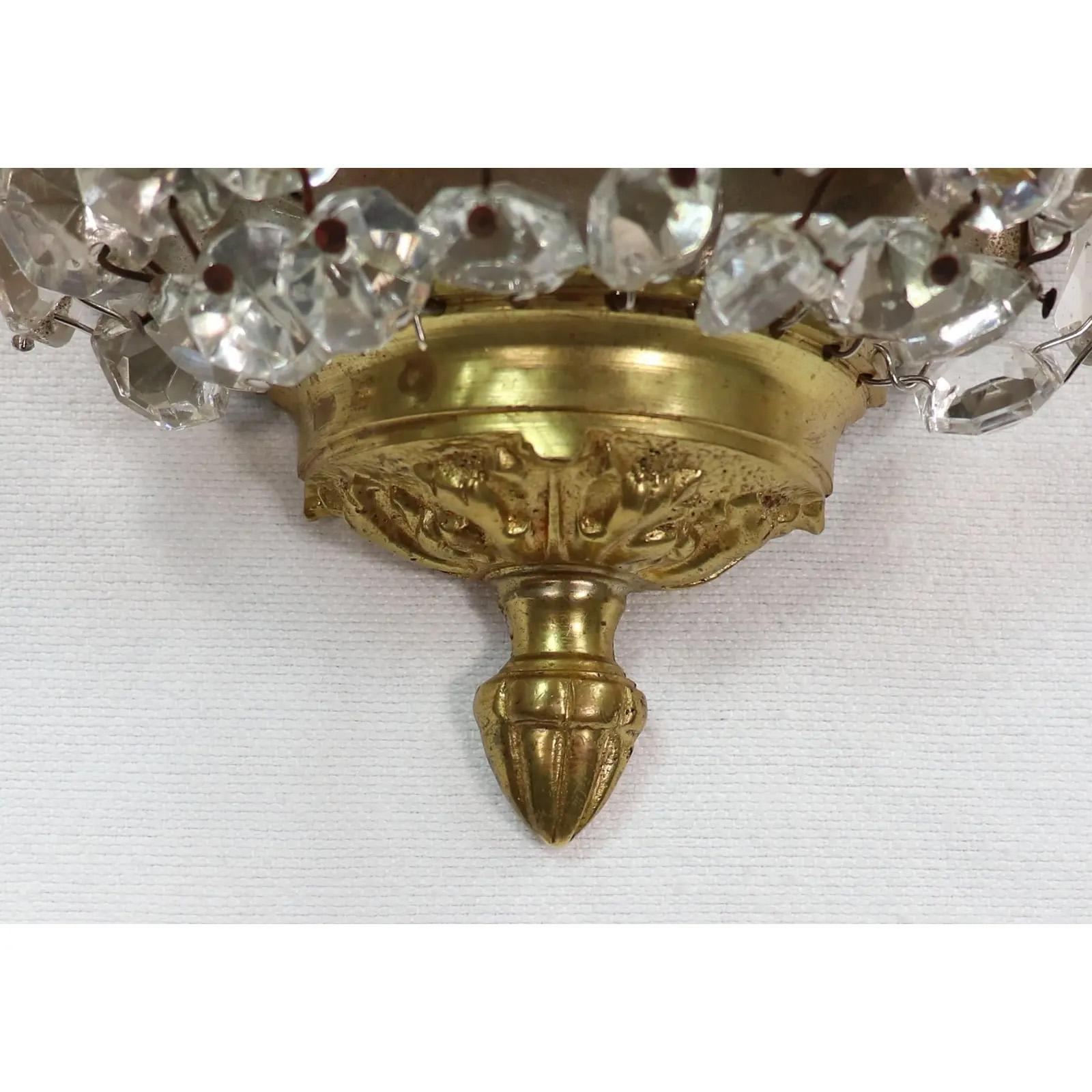 Pair of Early 20th Century Empire Style Gilt Bronze and Crystal Sconces 8