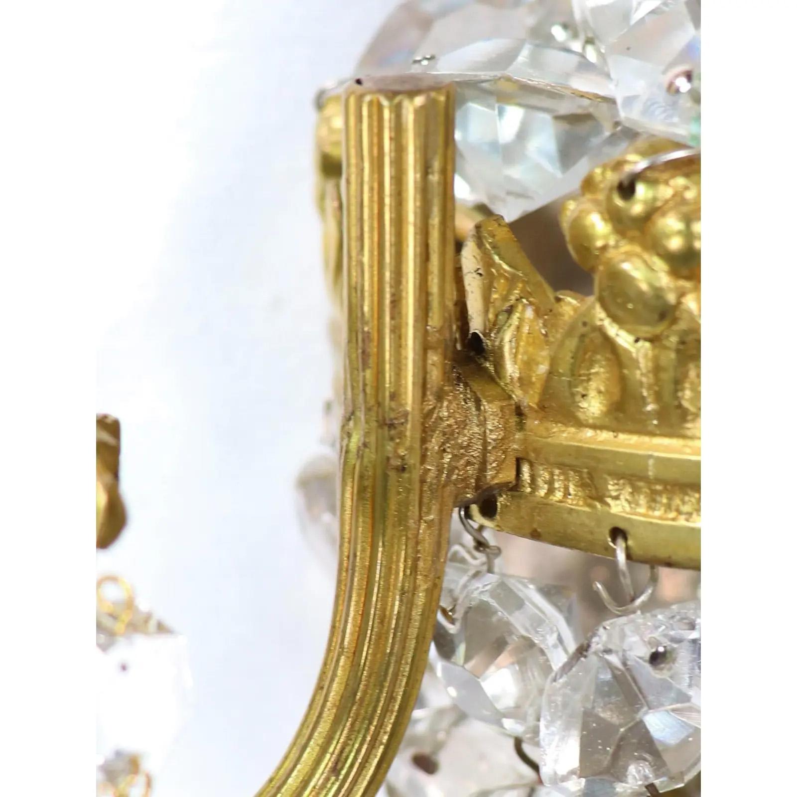Pair of Early 20th Century Empire Style Gilt Bronze and Crystal Sconces 9