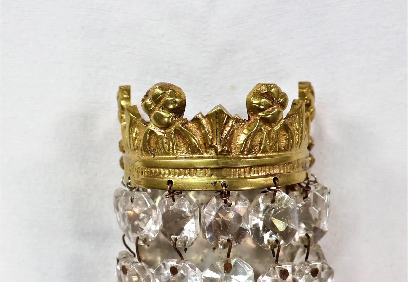 Pair of Early 20th Century Empire Style Gilt Bronze and Crystal Sconces 10