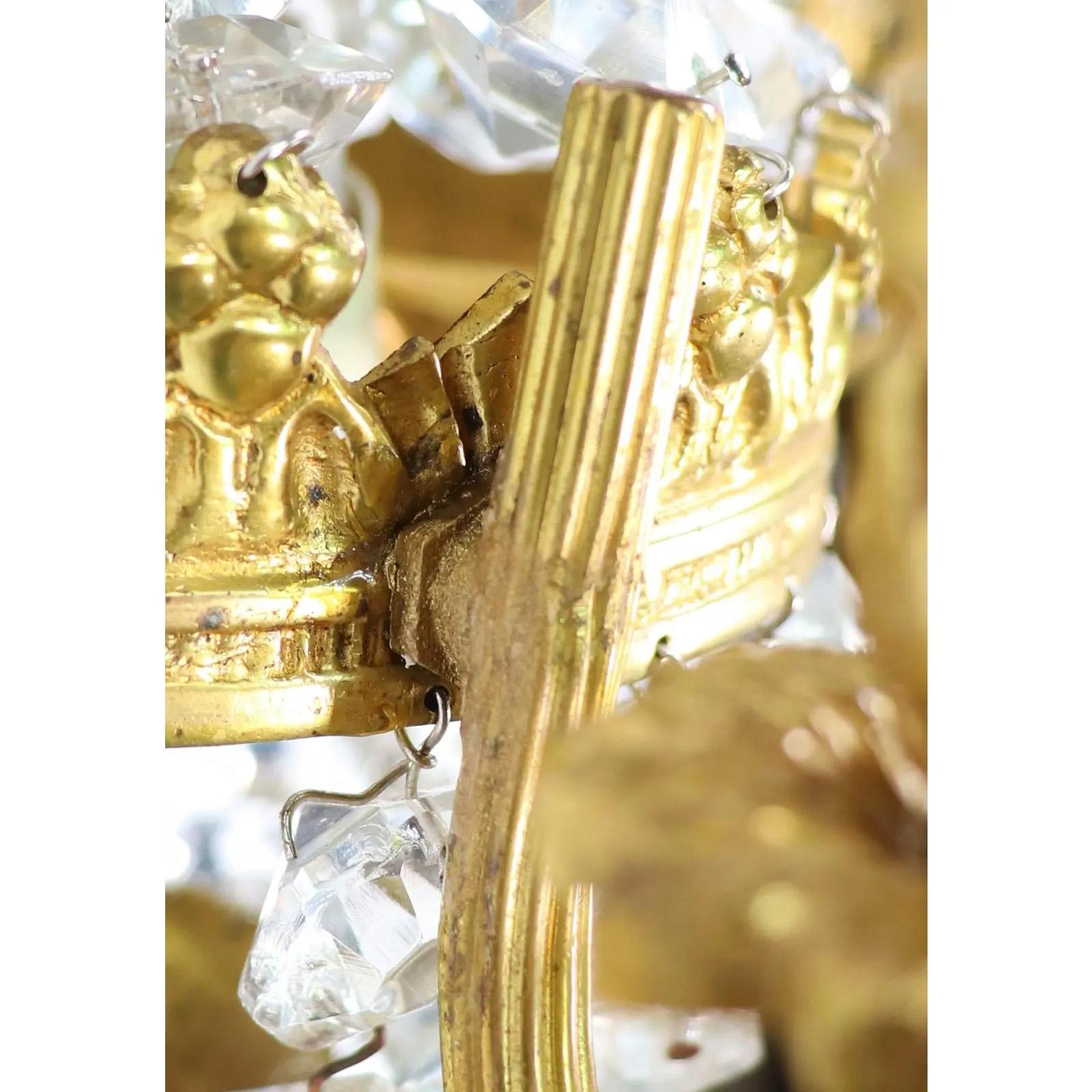 Pair of Early 20th Century Empire Style Gilt Bronze and Crystal Sconces 11