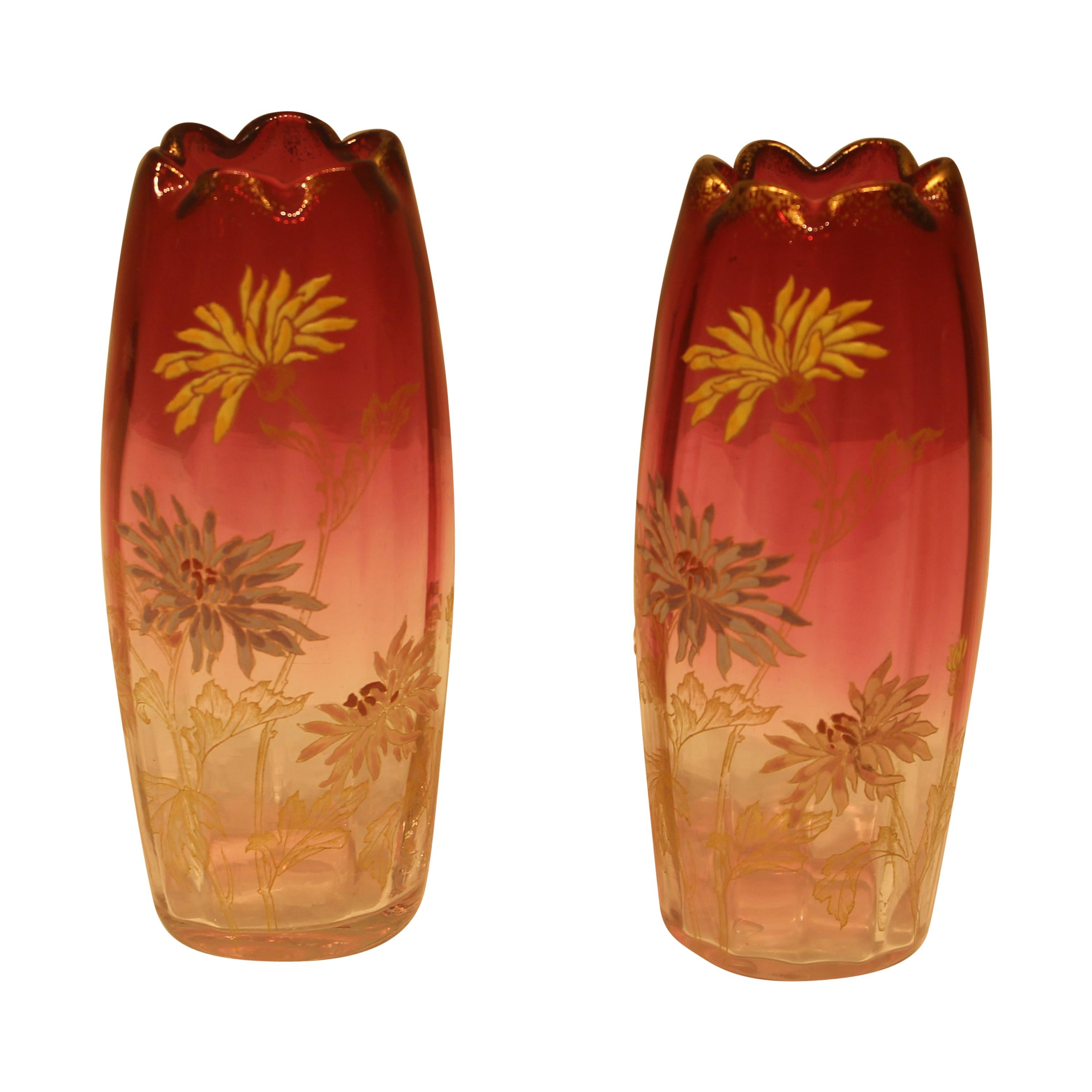 Pair of Early 20th Century Enameled Vases, Mount Joy For Sale