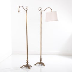 Pair of Early 20th Century English Brass Floor Standing Reading Lamps
