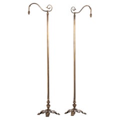 Pair of Early 20th Century English Brass Floor Standing Reading Lamps