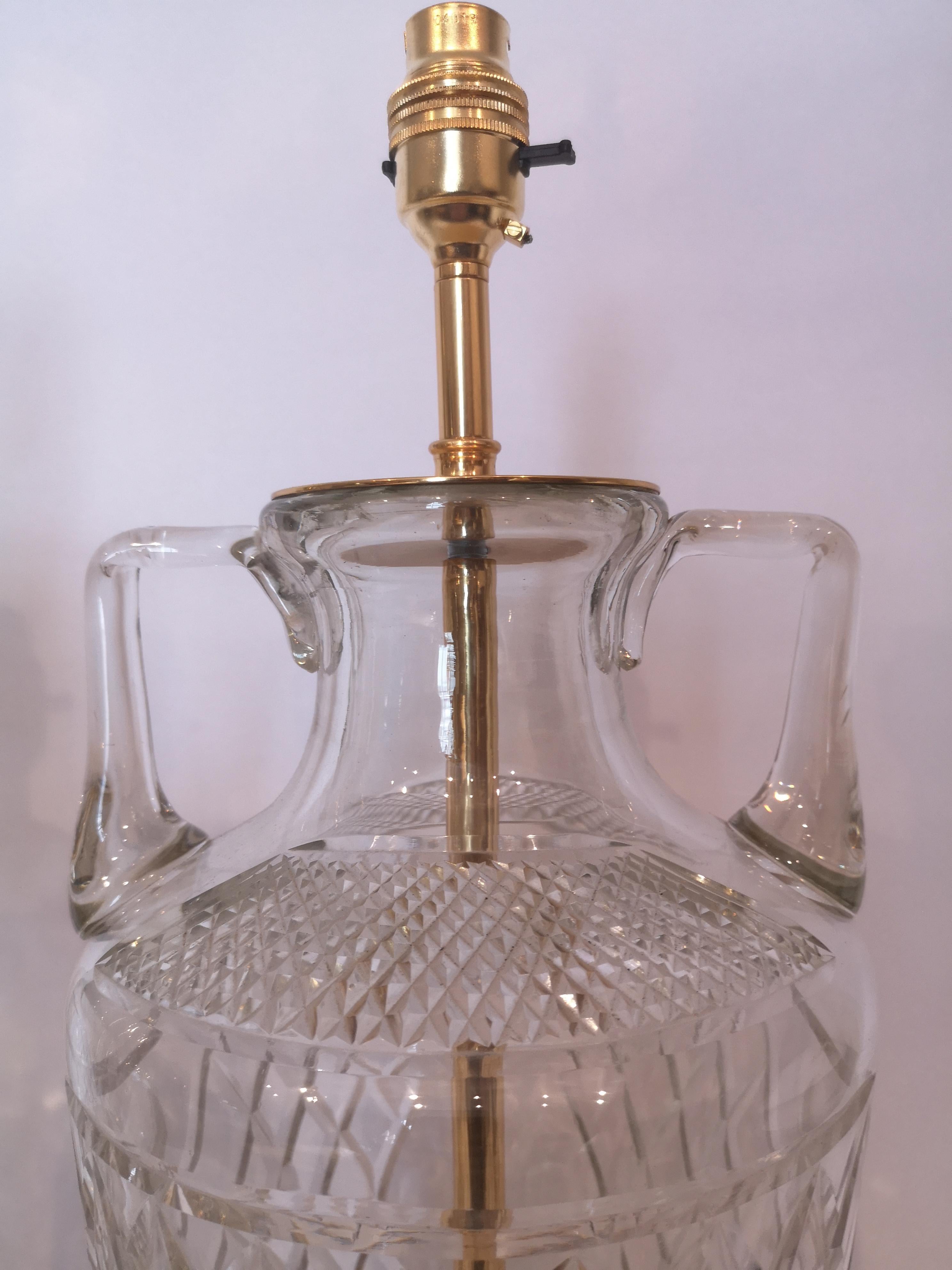 Pair of Early 20th Century English Cut Crystal & Bronze Lamps, 1920 For Sale 1