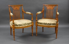 Pair of Early 20th Century English Edwardian Hand Painted Satinwood Armchairs