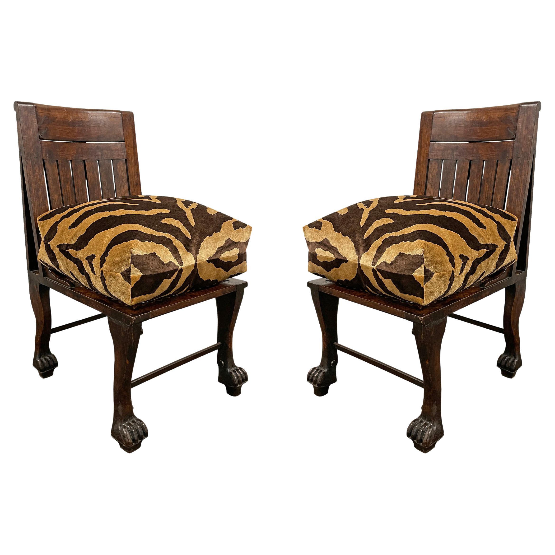 Pair of Early 20th Century English Egyptian Revival Chairs For Sale