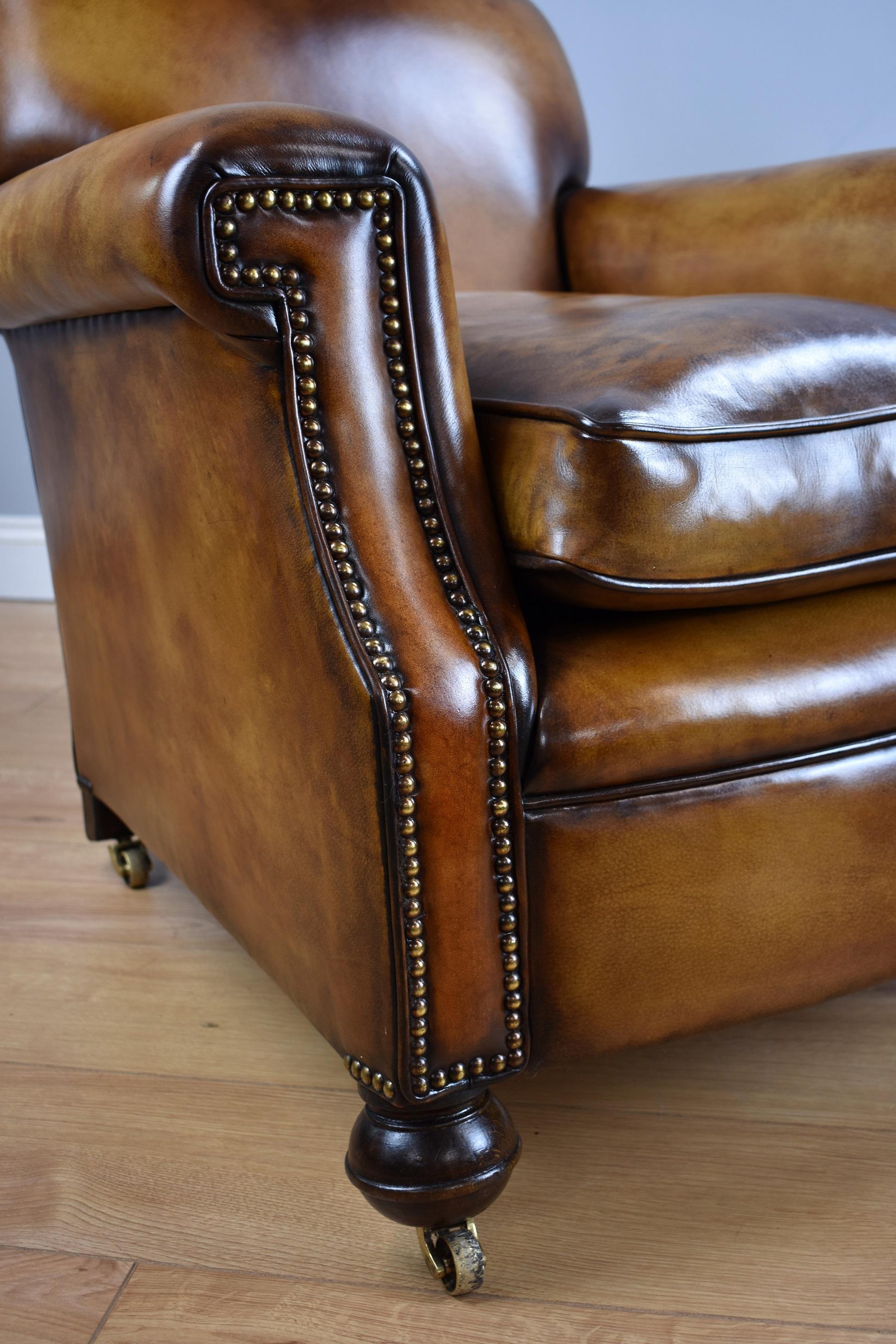 Pair of Early 20th Century English Hand Dyed Leather Club Chairs 2