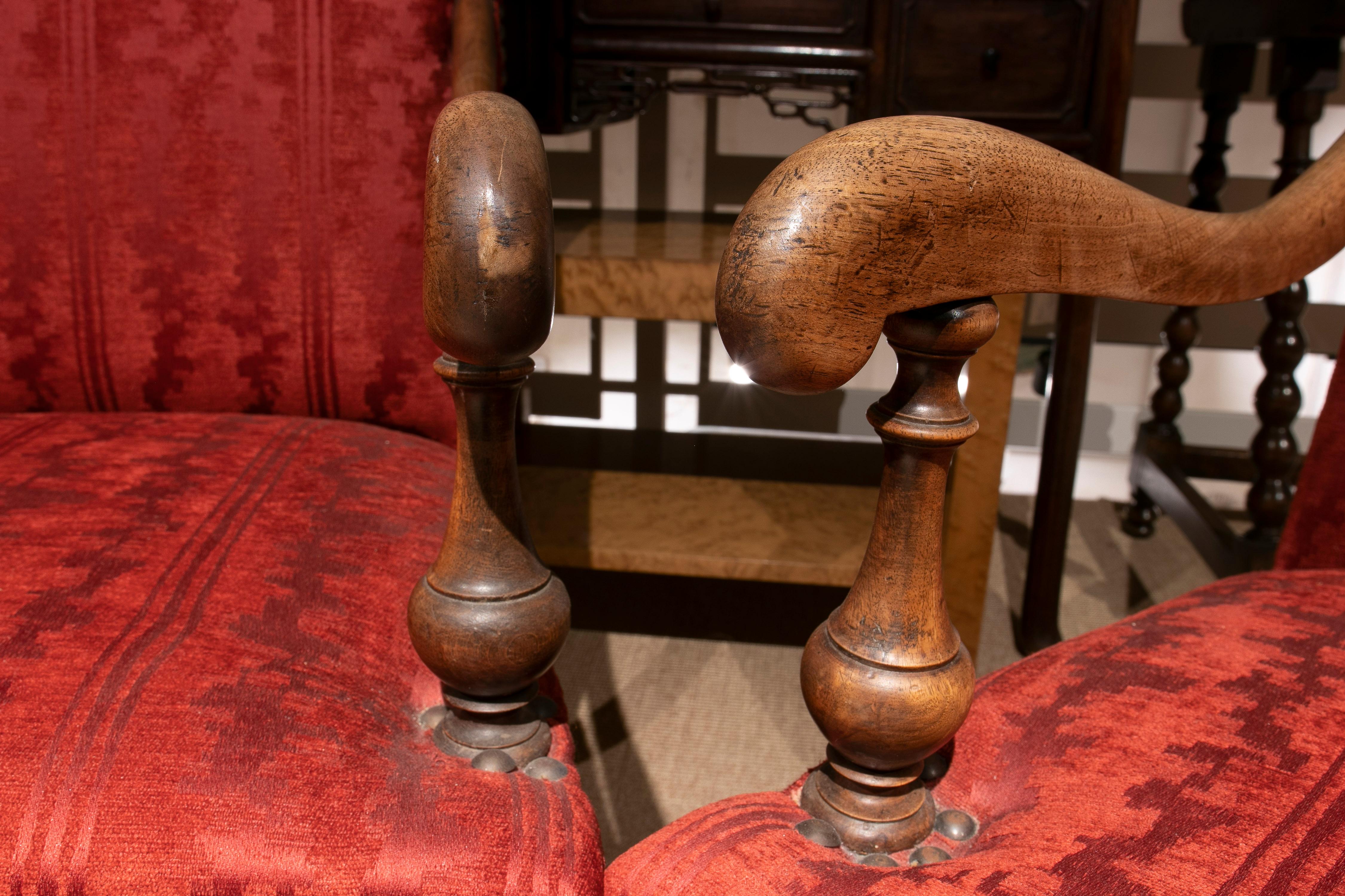 Pair of Early 20th Century English Tall Back Nailhead Trim Upholstered Armchairs 4