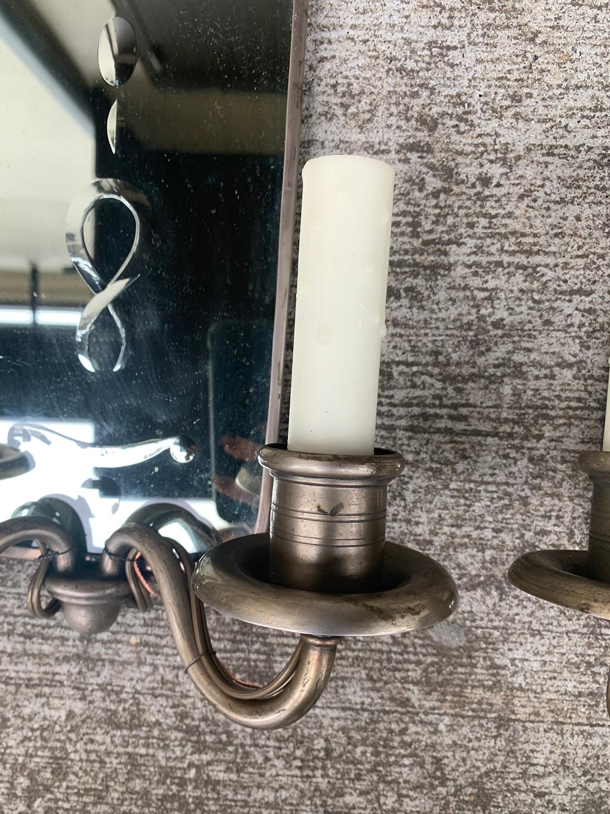 Pair of Early 20th Century Etched Mirrored Two-Arm Sconces 5