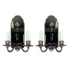 Pair of Early 20th Century Etched Mirrored Two-Arm Sconces
