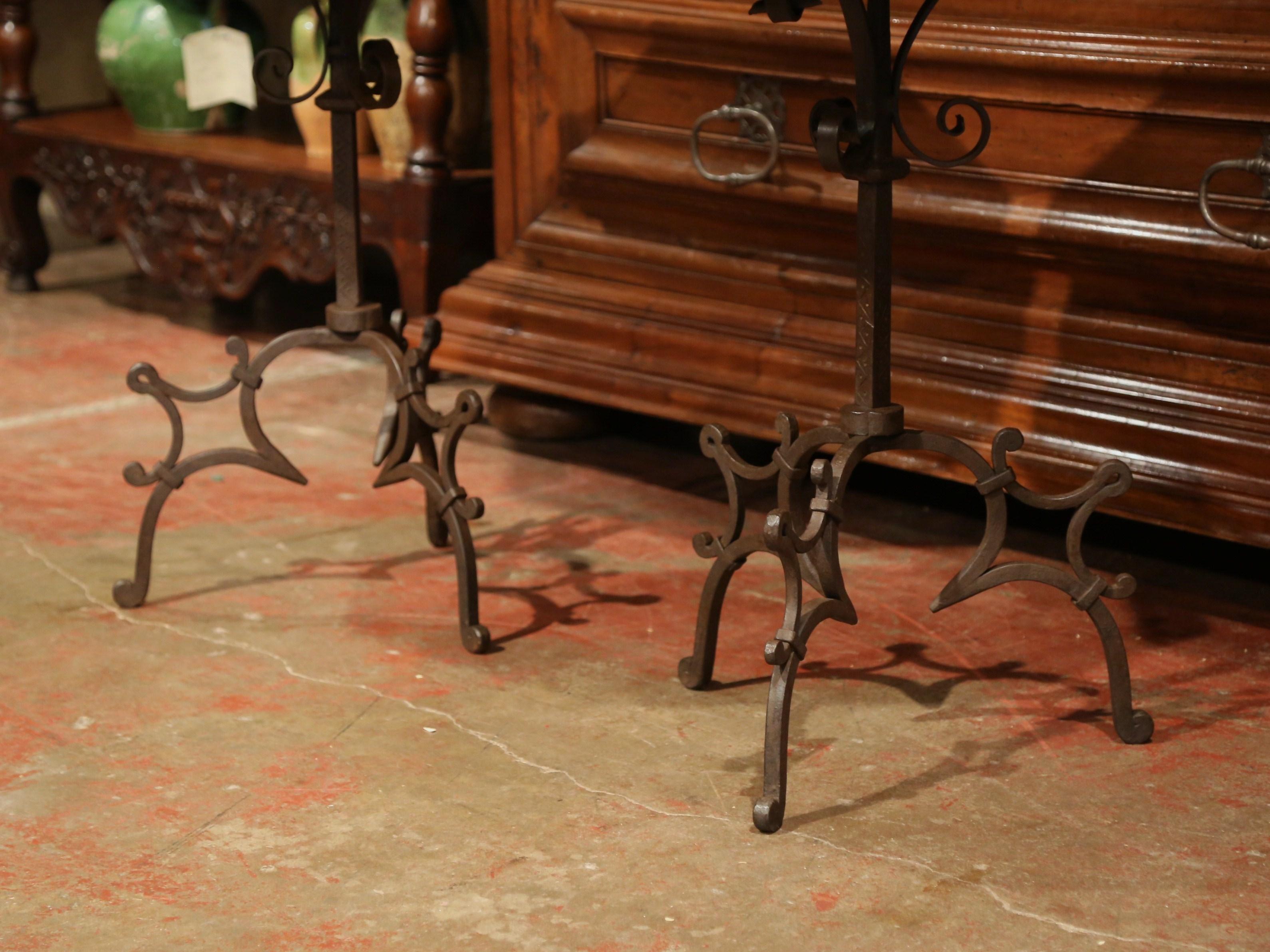 Wrought Iron Pair of Early 20th Century Spanish Walnut and Iron Octagonal Side Tables