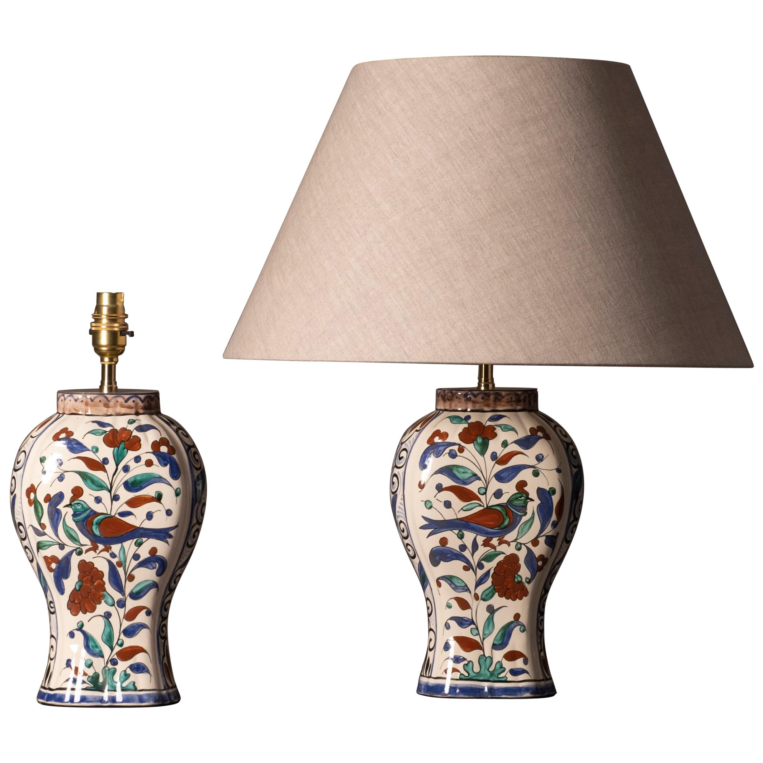 Pair of Early 20th Century Faience Vase Lamps