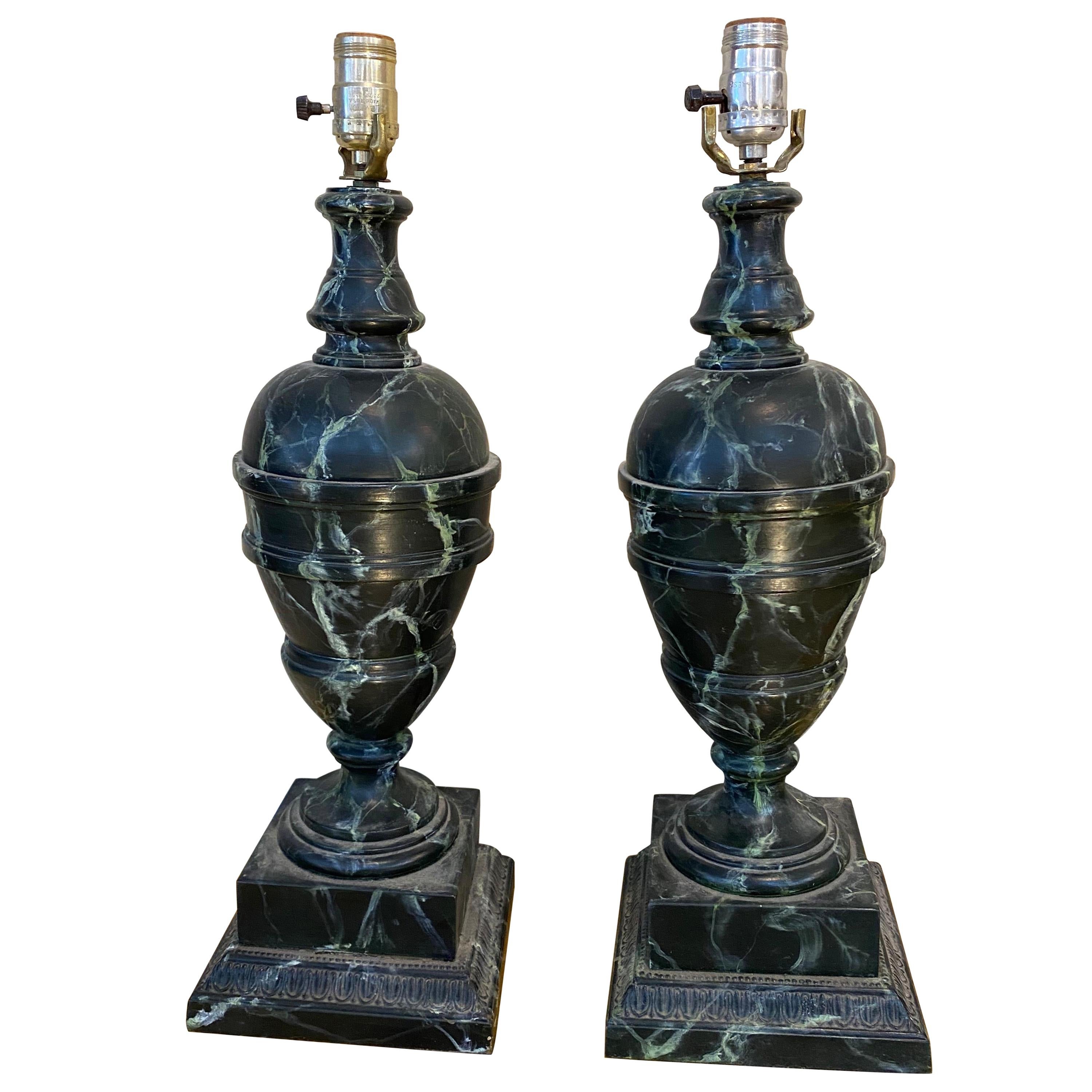 Pair of Early 20th Century Faux Marble Lamps