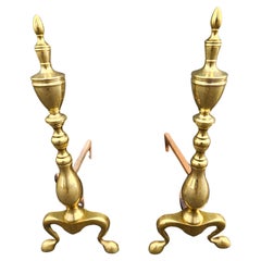 Pair of Early 20th Century Federal Brass and Iron Andirrons