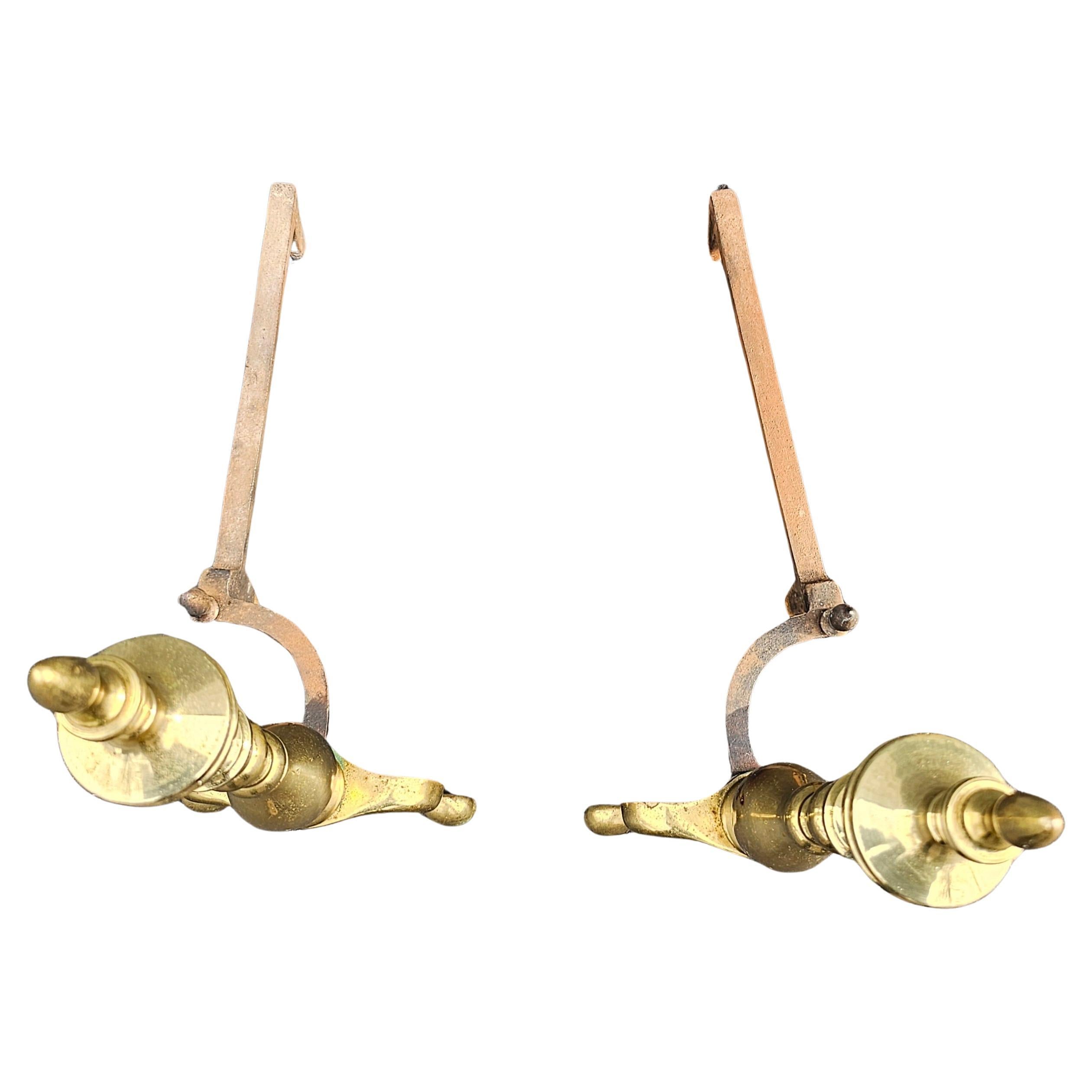Metalwork Pair of Early 20th Century Federal Brass and Iron Andirrons For Sale