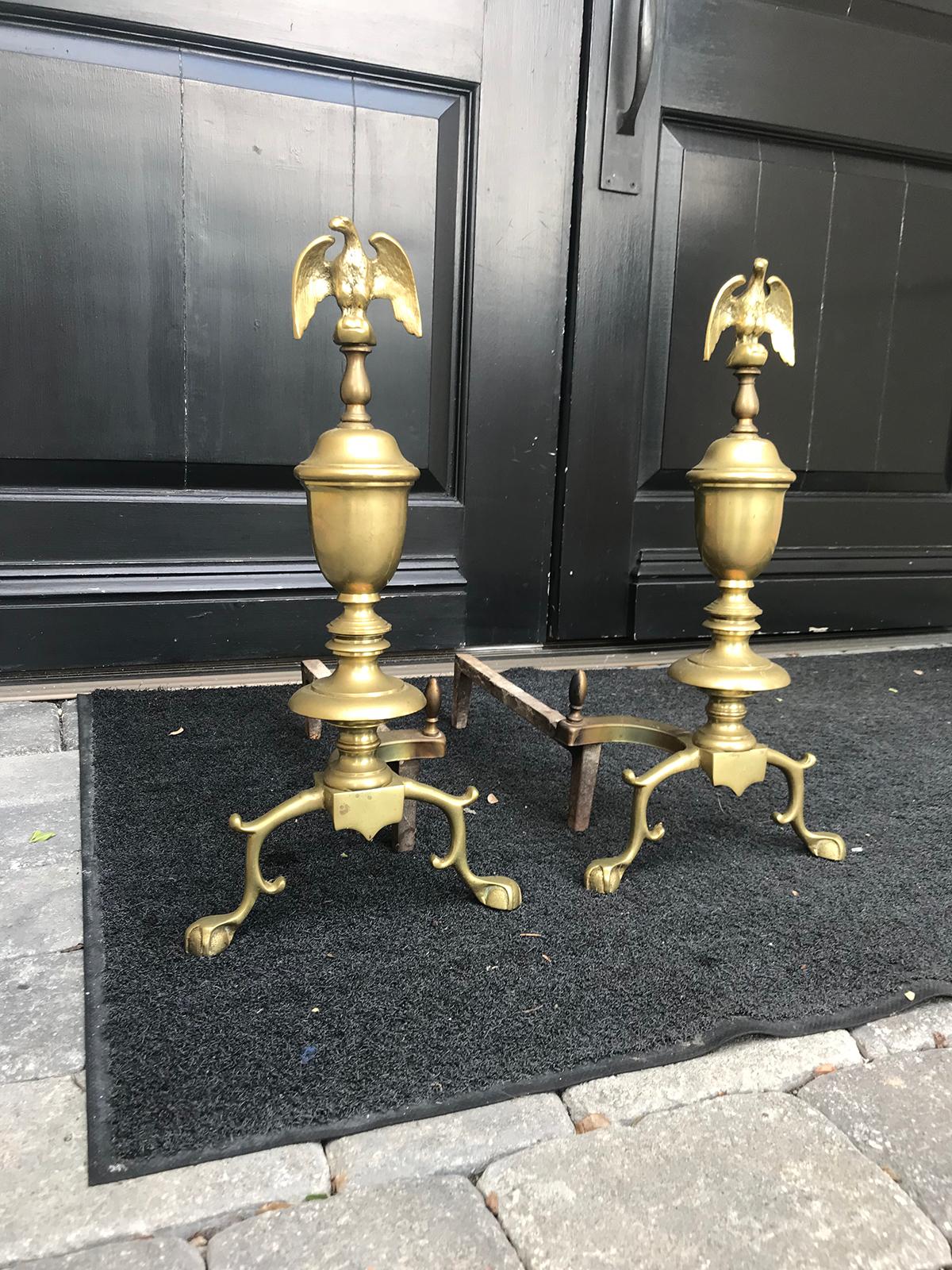 Pair of Early 20th Century Federal Style Andirons with Eagles In Good Condition For Sale In Atlanta, GA