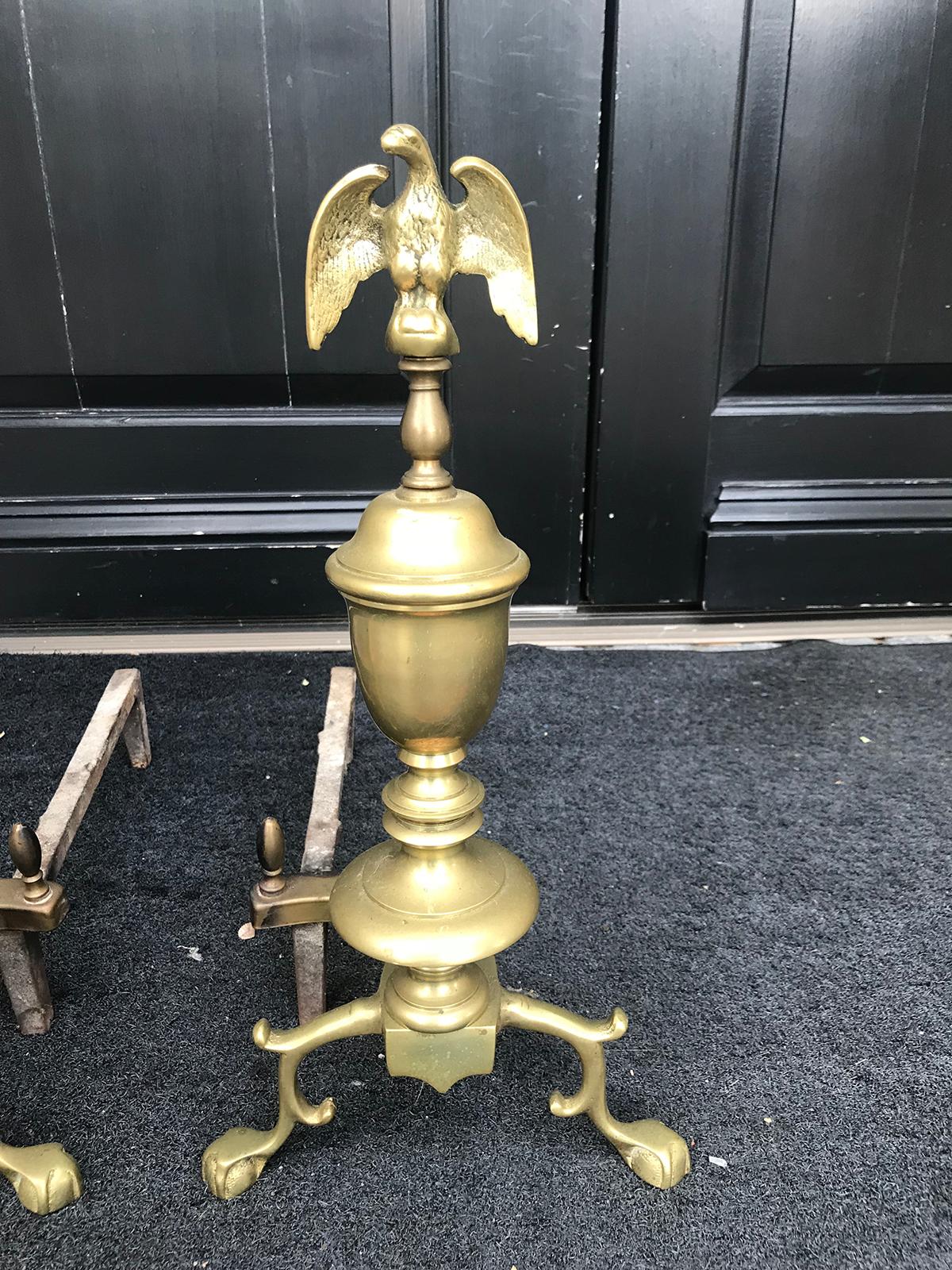 Pair of Early 20th Century Federal Style Andirons with Eagles For Sale 1