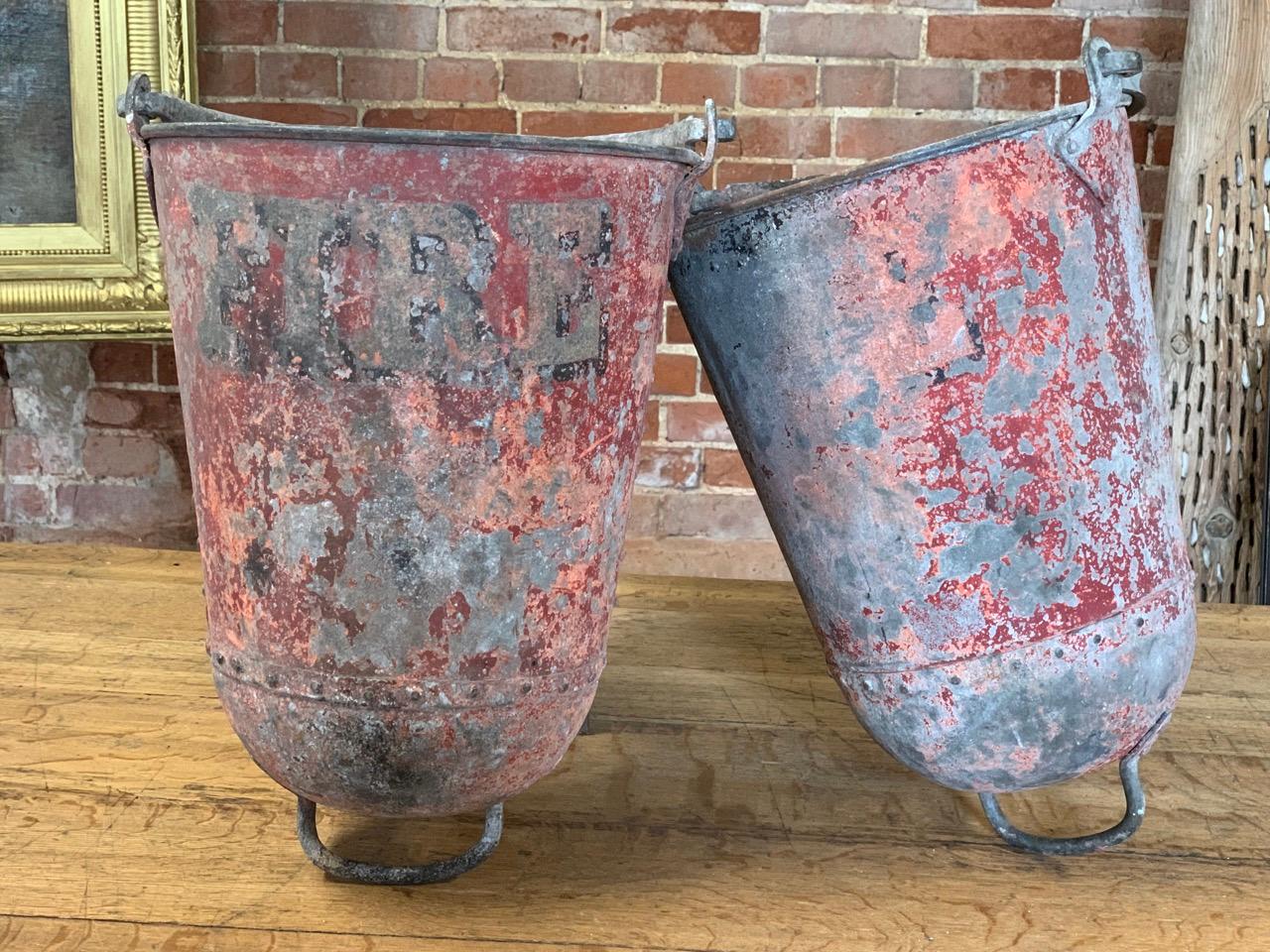European Pair of Early 20th Century Fire Buckets