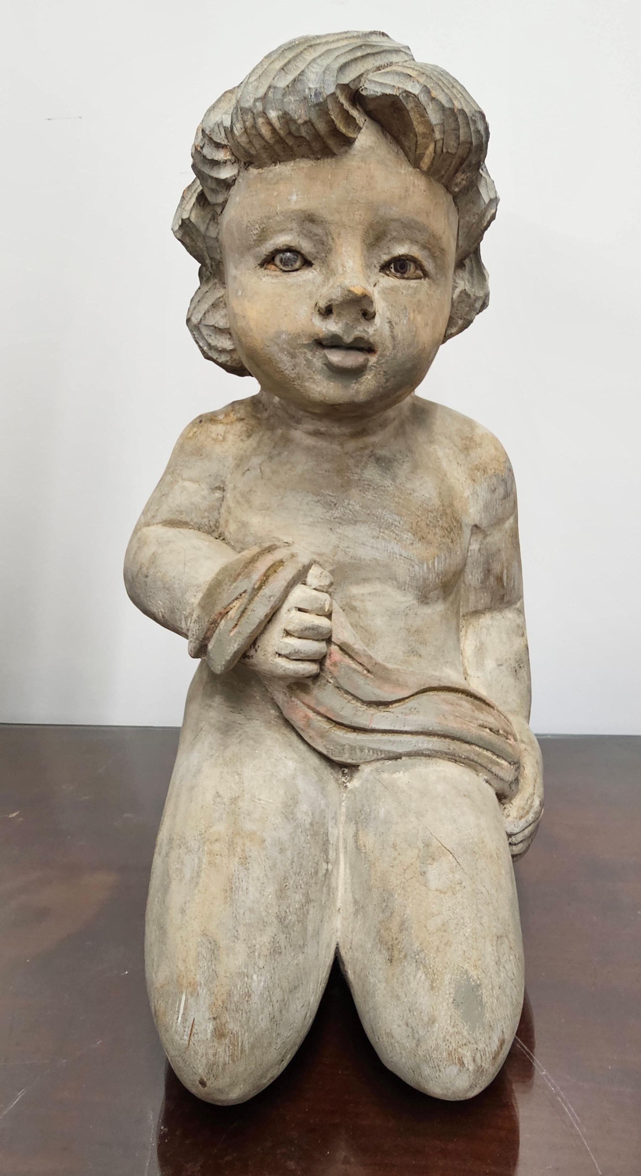 Other Pair of Early 20th Century Free Standing Carved Wood Cherubs, Putti  Angels For Sale
