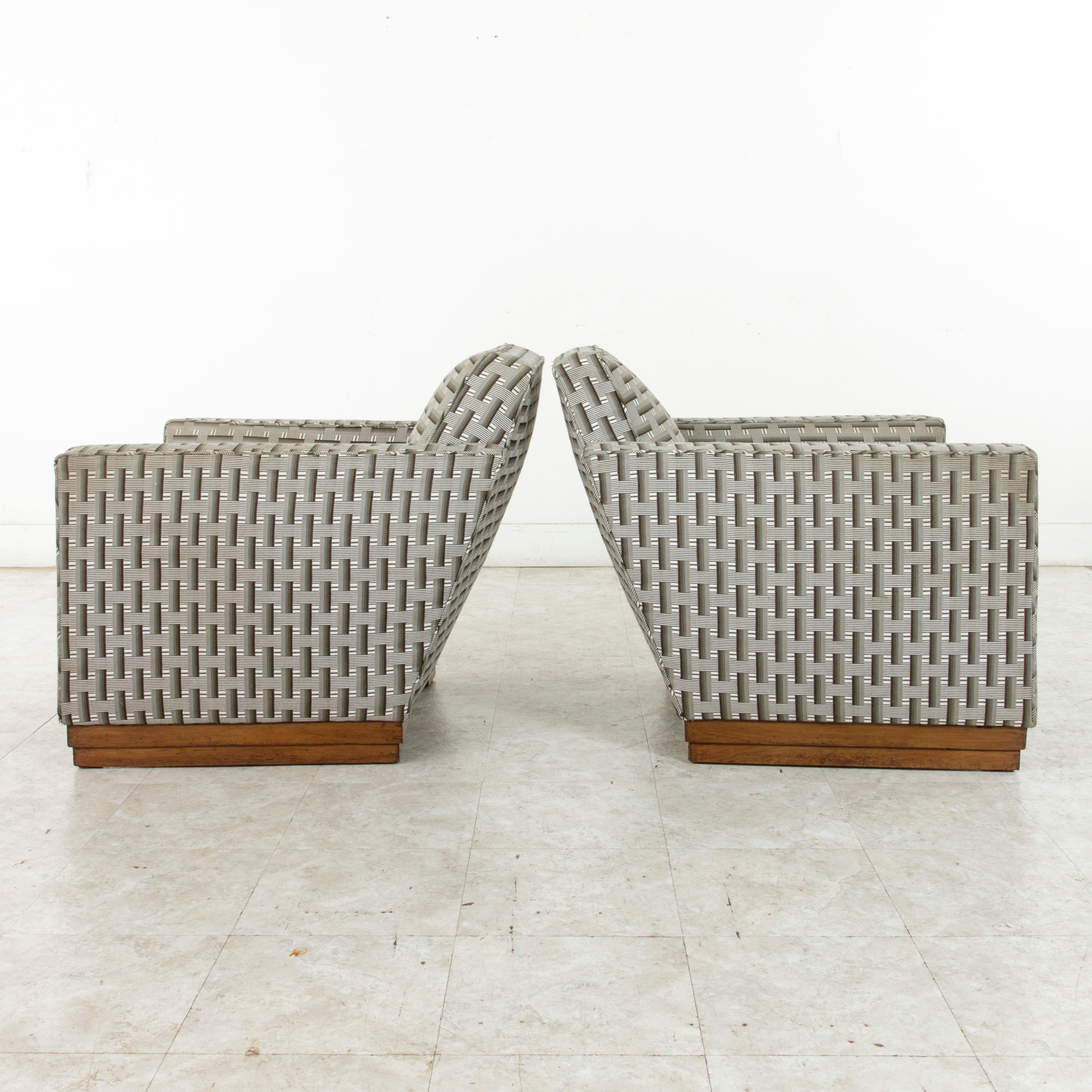 Mid-20th Century Pair of Early 20th Century French Art Deco Period Upholstered Club Chairs