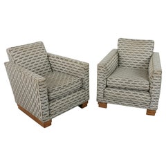 Pair of Early 20th Century French Art Deco Period Upholstered Club Chairs
